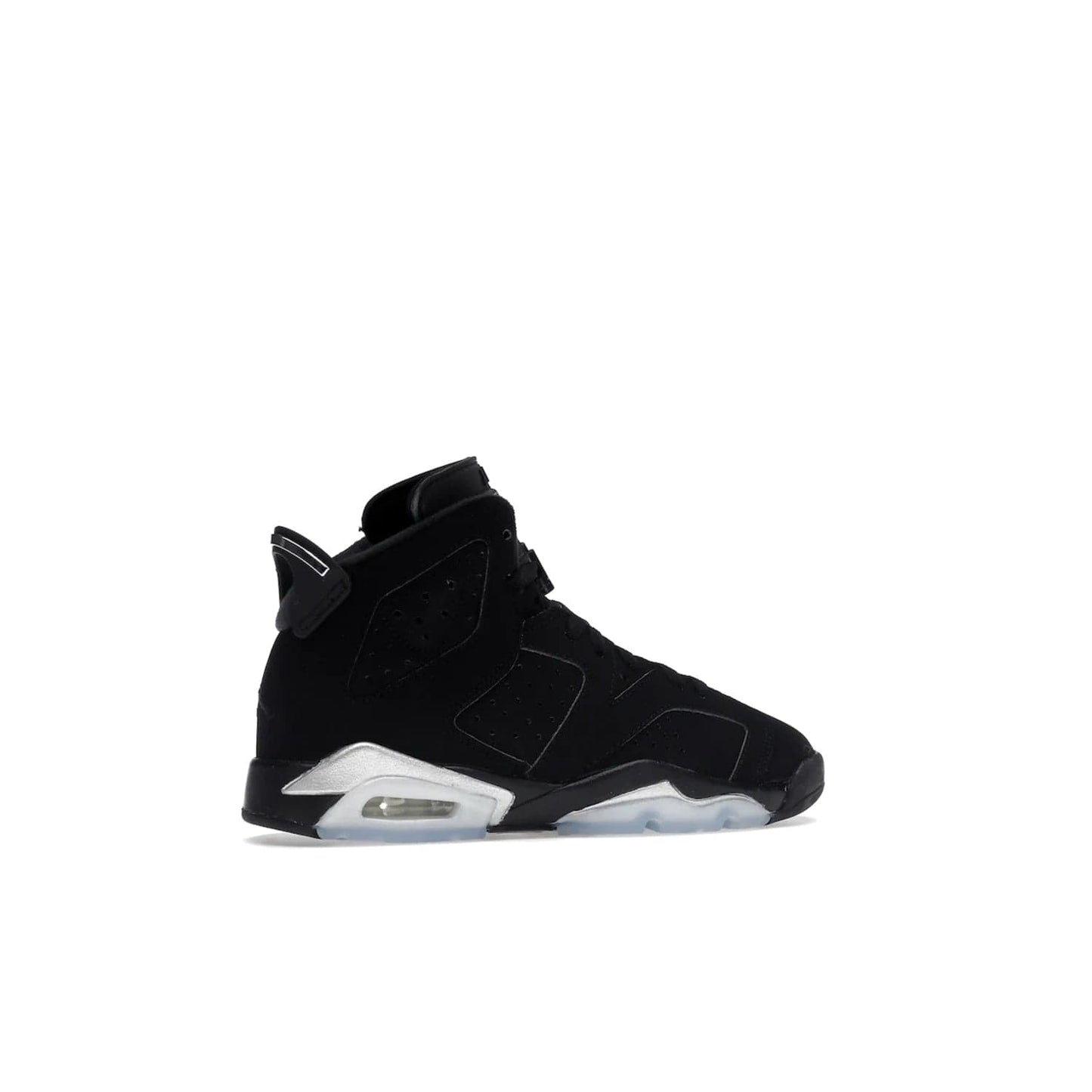 Jordan 6 Retro Chrome Metallic Silver (GS) - Image 35 - Only at www.BallersClubKickz.com - The Air Jordan 6 Retro Chrome Metallic Silver GS features a black nubuck upper, polyurethane midsole and translucent rubber outsole. The stylish silver hits add shine to this classic monochromatic sneaker. Available November 26th, 2022.