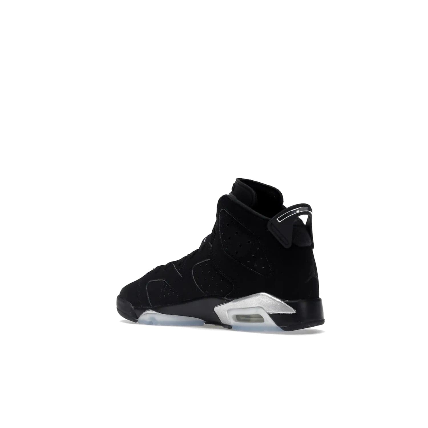 Jordan 6 Retro Chrome Metallic Silver (GS) - Image 23 - Only at www.BallersClubKickz.com - The Air Jordan 6 Retro Chrome Metallic Silver GS features a black nubuck upper, polyurethane midsole and translucent rubber outsole. The stylish silver hits add shine to this classic monochromatic sneaker. Available November 26th, 2022.
