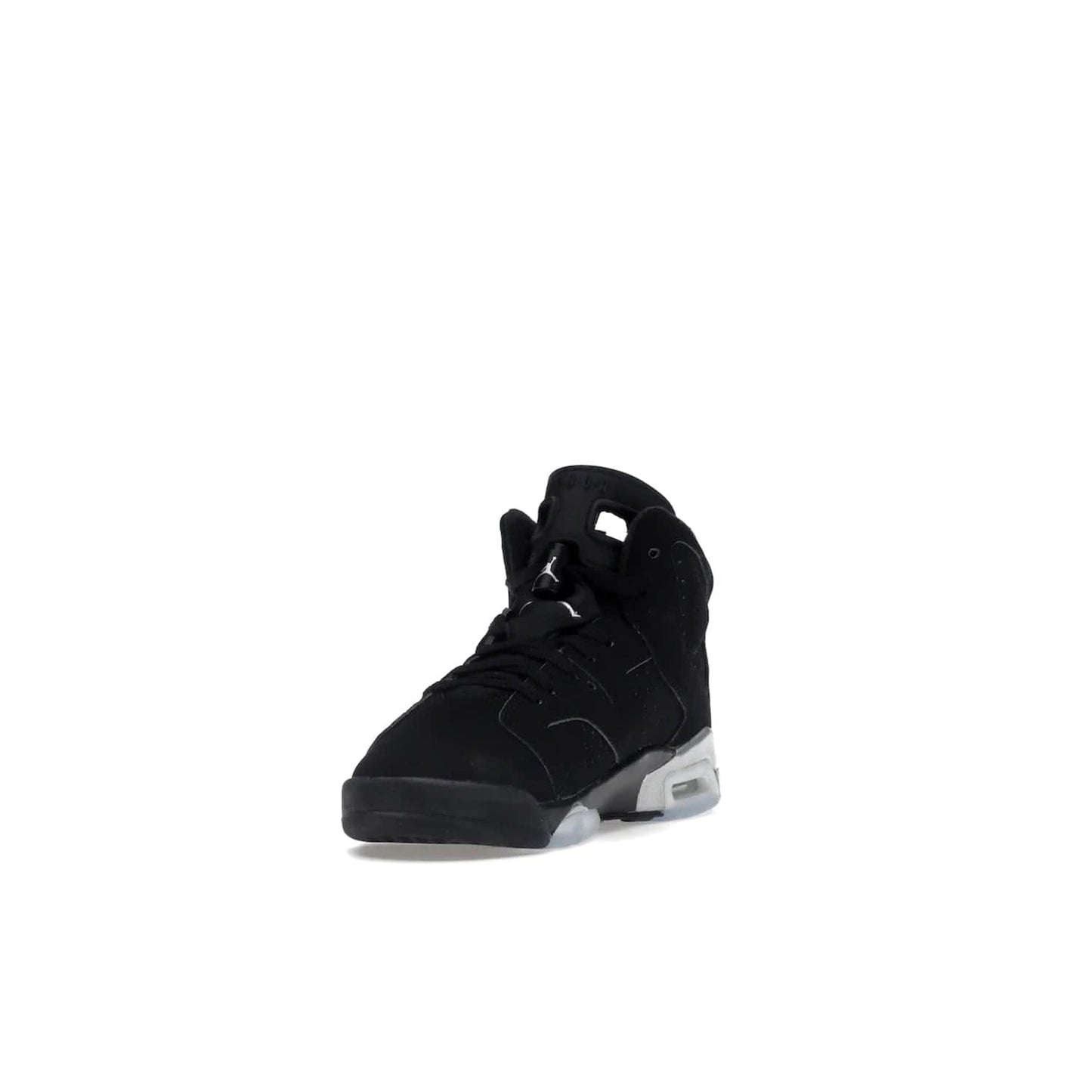 Jordan 6 Retro Chrome Metallic Silver (GS) - Image 13 - Only at www.BallersClubKickz.com - The Air Jordan 6 Retro Chrome Metallic Silver GS features a black nubuck upper, polyurethane midsole and translucent rubber outsole. The stylish silver hits add shine to this classic monochromatic sneaker. Available November 26th, 2022.