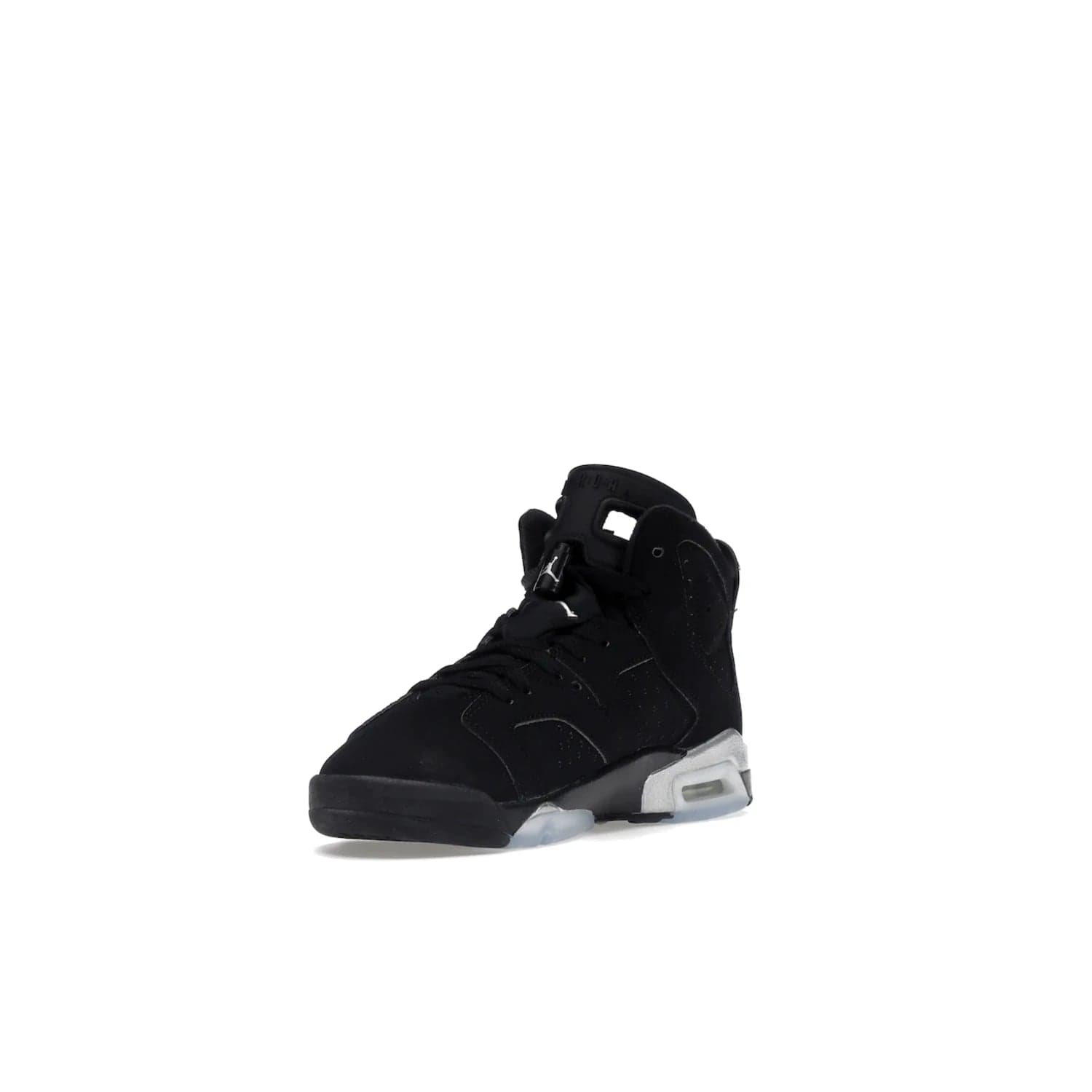 Jordan 6 Retro Chrome Metallic Silver (GS) - Image 14 - Only at www.BallersClubKickz.com - The Air Jordan 6 Retro Chrome Metallic Silver GS features a black nubuck upper, polyurethane midsole and translucent rubber outsole. The stylish silver hits add shine to this classic monochromatic sneaker. Available November 26th, 2022.