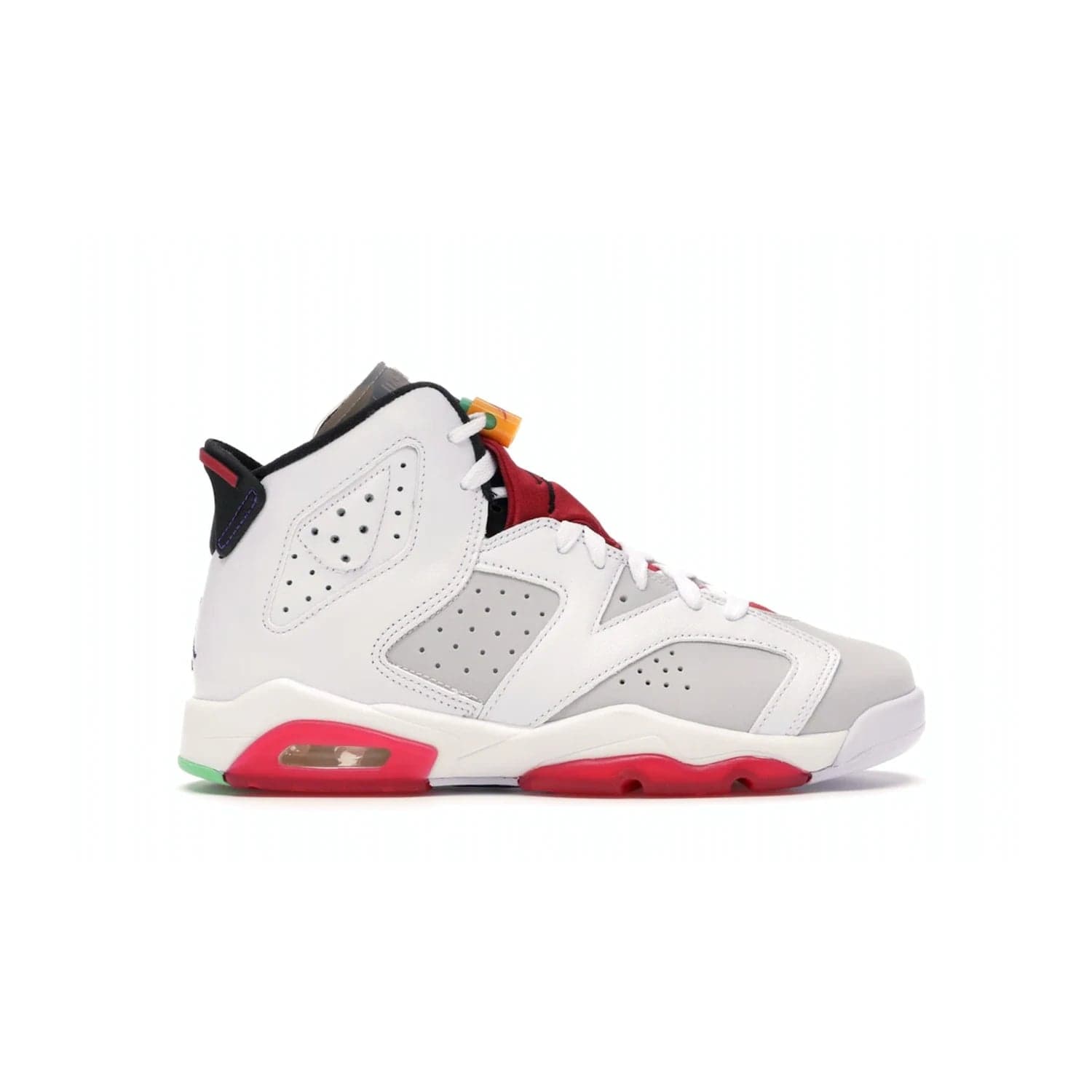 Jordan 6 Retro Hare (GS) - Image 1 - Only at www.BallersClubKickz.com - The Air Jordan 6 Hare GS. Comfortable suede upper, perforations, red pods, two-tone midsole, and signature "Jumpman" emblem. Released 17 June 2020. Perfect for any sneakerhead.