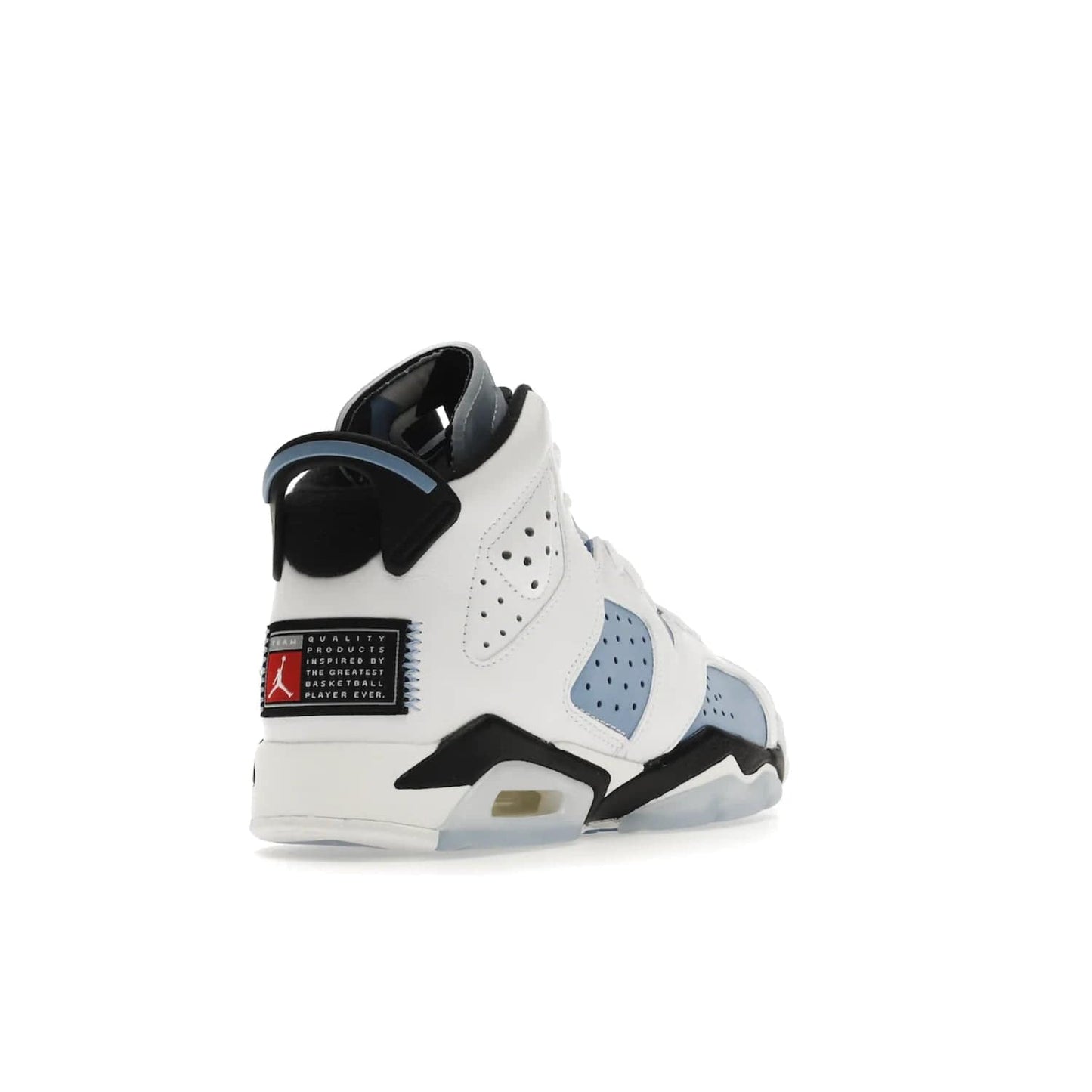 Jordan 6 Retro UNC White (GS) - Image 31 - Only at www.BallersClubKickz.com - Air Jordan 6 Retro UNC White GS: Michael Jordan alma mater, UNC Tar Heels, featuring colorway, nubuck, leather, Jumpman branding and a visible Air unit. Translucent blue/white outsole, perfect for completing sneaker rotation.