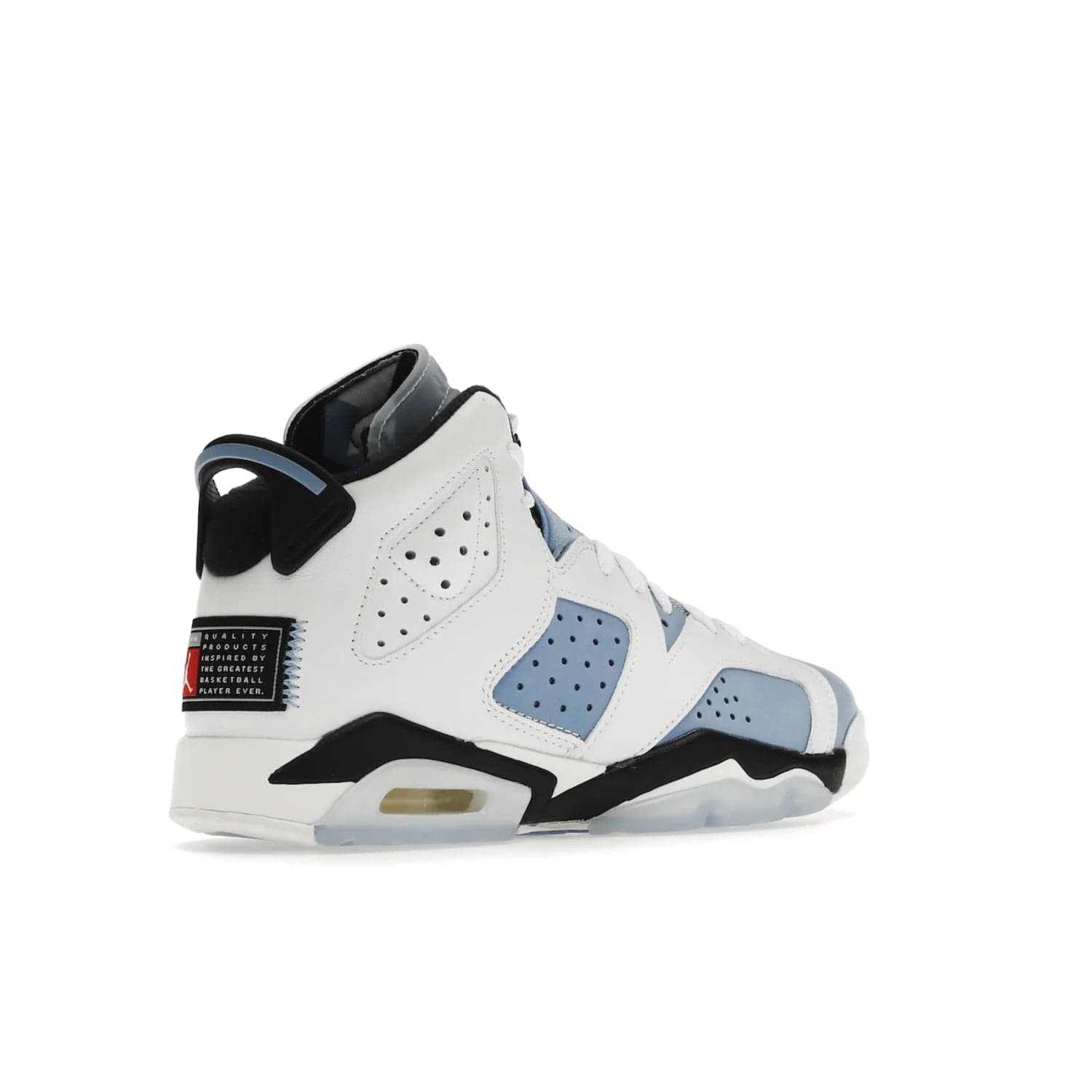 Jordan 6 Retro UNC White (GS) - Image 33 - Only at www.BallersClubKickz.com - Air Jordan 6 Retro UNC White GS: Michael Jordan alma mater, UNC Tar Heels, featuring colorway, nubuck, leather, Jumpman branding and a visible Air unit. Translucent blue/white outsole, perfect for completing sneaker rotation.