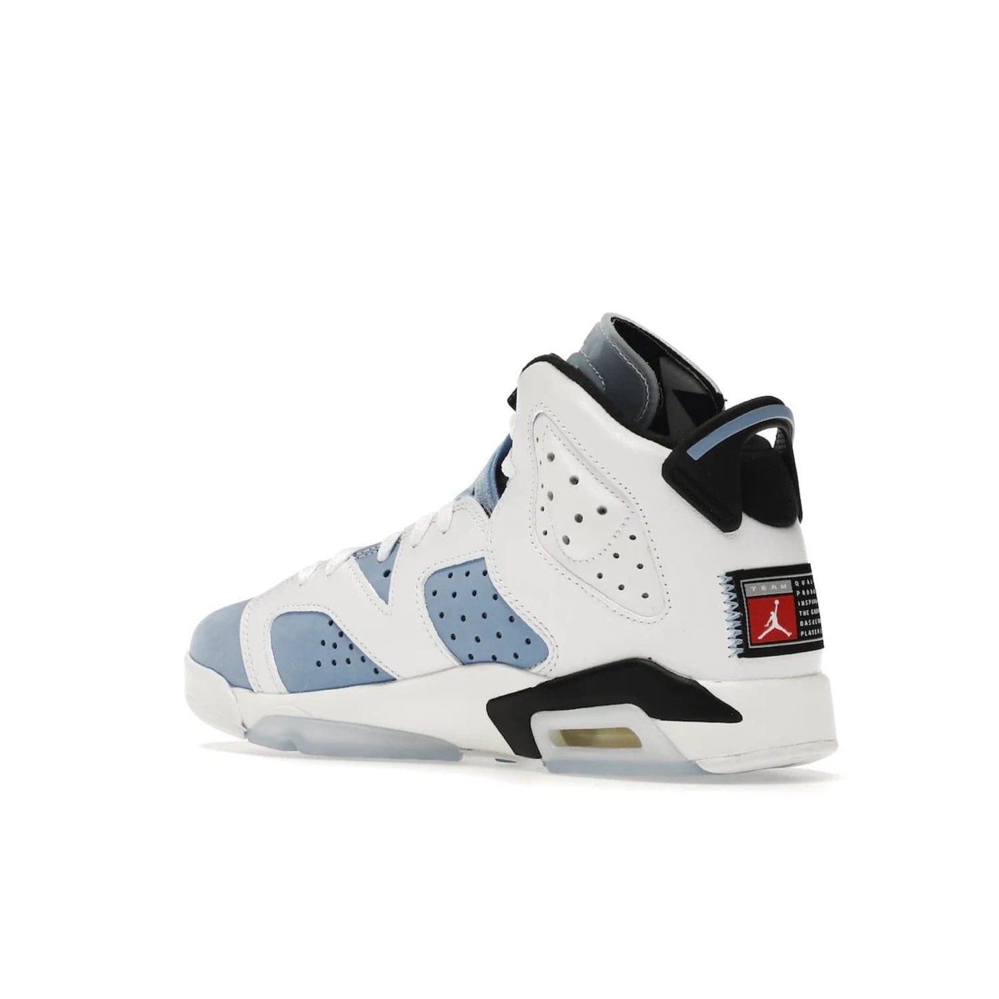 Jordan 6 Retro UNC White (GS) - Image 23 - Only at www.BallersClubKickz.com - Air Jordan 6 Retro UNC White GS: Michael Jordan alma mater, UNC Tar Heels, featuring colorway, nubuck, leather, Jumpman branding and a visible Air unit. Translucent blue/white outsole, perfect for completing sneaker rotation.
