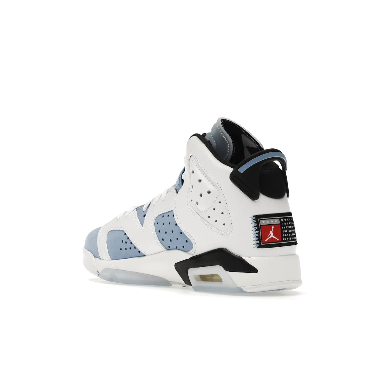 Jordan 6 Retro UNC White (GS) - Image 24 - Only at www.BallersClubKickz.com - Air Jordan 6 Retro UNC White GS: Michael Jordan alma mater, UNC Tar Heels, featuring colorway, nubuck, leather, Jumpman branding and a visible Air unit. Translucent blue/white outsole, perfect for completing sneaker rotation.