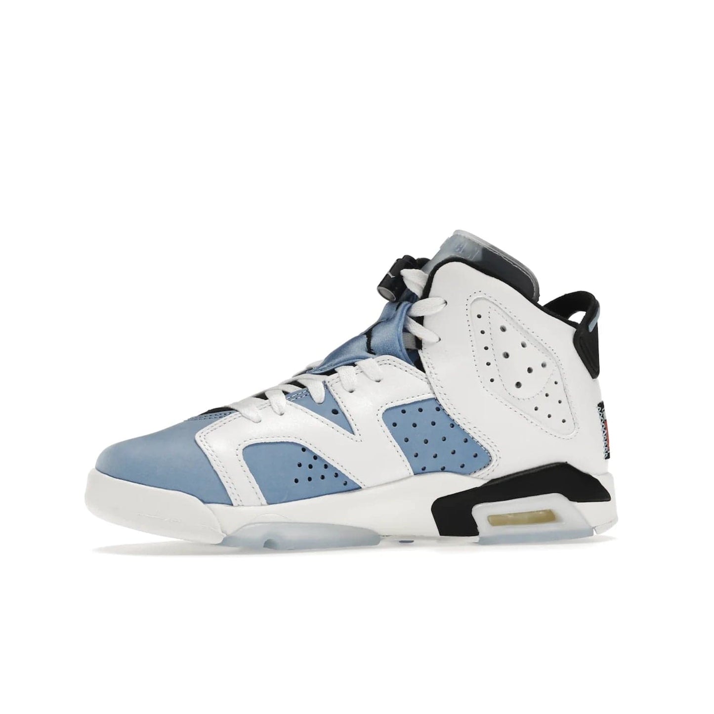 Jordan 6 Retro UNC White (GS) - Image 17 - Only at www.BallersClubKickz.com - Air Jordan 6 Retro UNC White GS: Michael Jordan alma mater, UNC Tar Heels, featuring colorway, nubuck, leather, Jumpman branding and a visible Air unit. Translucent blue/white outsole, perfect for completing sneaker rotation.