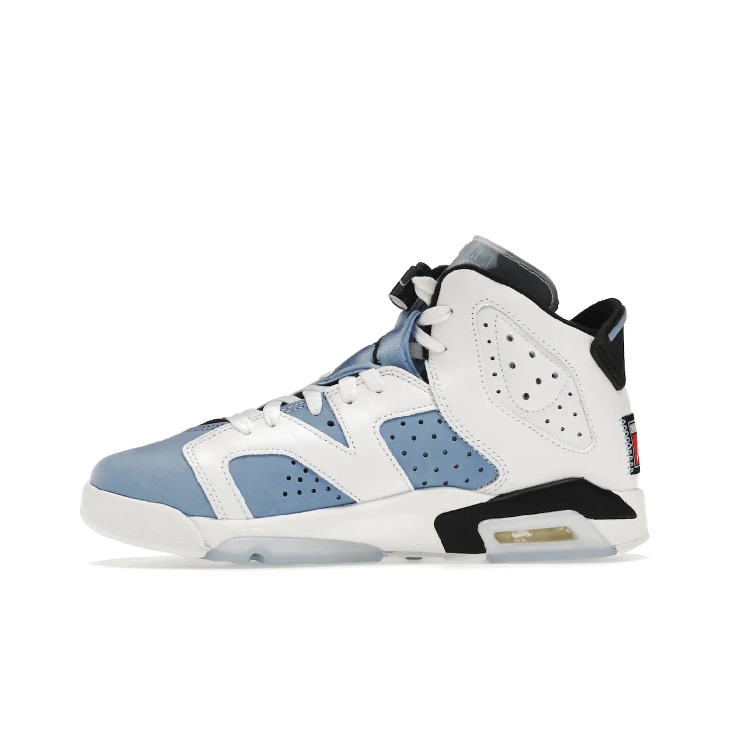 Jordan 6 Retro UNC White (GS) - Image 18 - Only at www.BallersClubKickz.com - Air Jordan 6 Retro UNC White GS: Michael Jordan alma mater, UNC Tar Heels, featuring colorway, nubuck, leather, Jumpman branding and a visible Air unit. Translucent blue/white outsole, perfect for completing sneaker rotation.