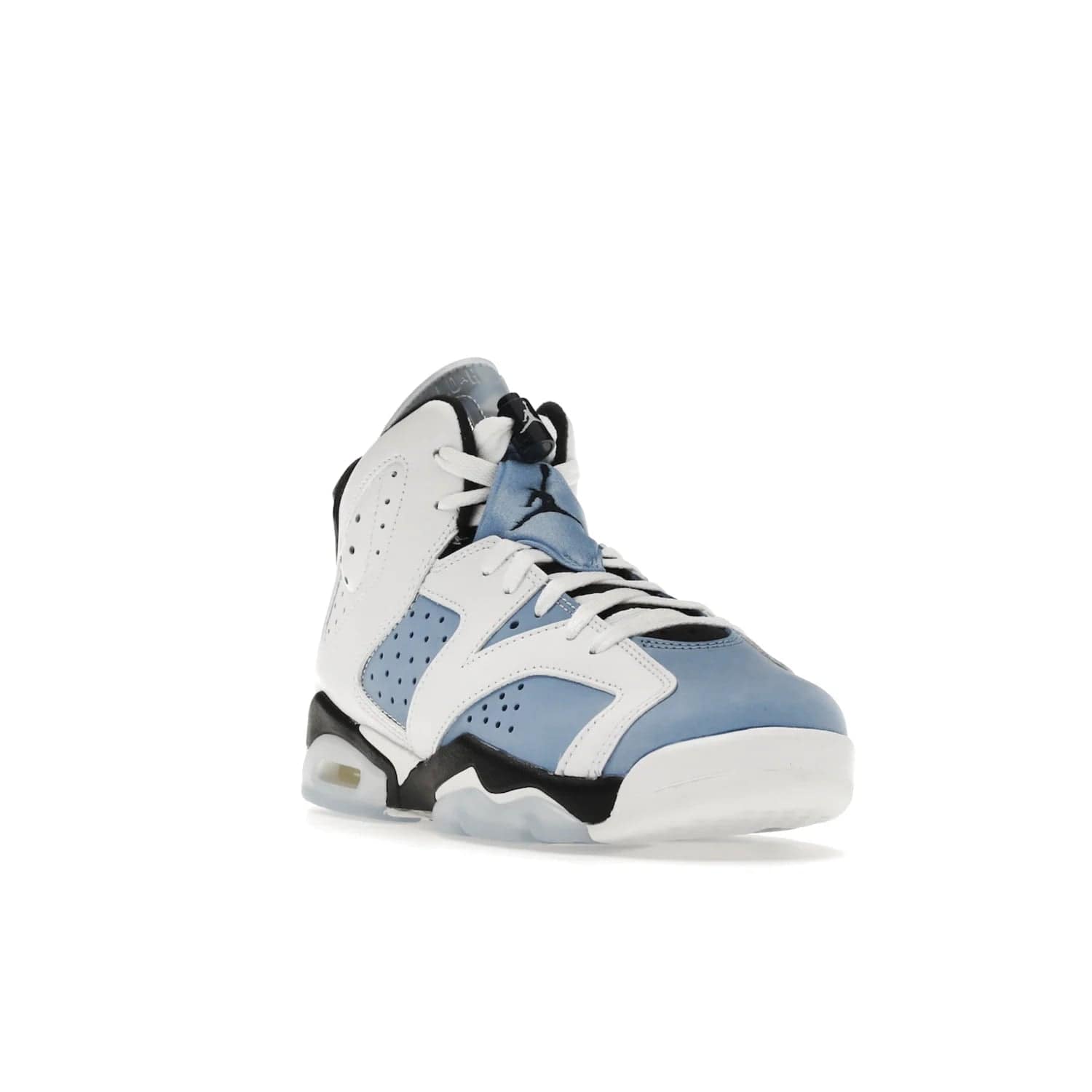 Jordan 6 Retro UNC White (GS) - Image 7 - Only at www.BallersClubKickz.com - Air Jordan 6 Retro UNC White GS: Michael Jordan alma mater, UNC Tar Heels, featuring colorway, nubuck, leather, Jumpman branding and a visible Air unit. Translucent blue/white outsole, perfect for completing sneaker rotation.