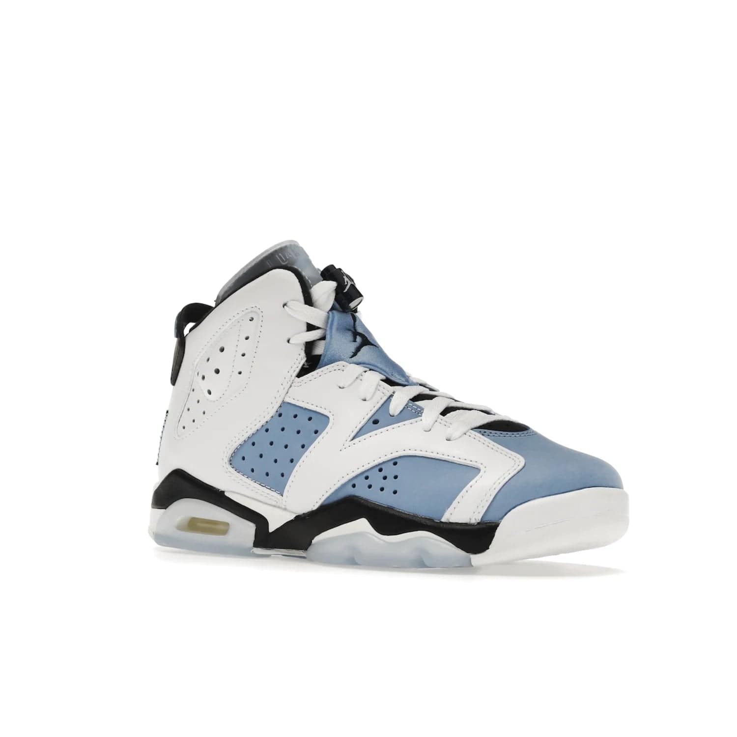 Jordan 6 Retro UNC White (GS) - Image 5 - Only at www.BallersClubKickz.com - Air Jordan 6 Retro UNC White GS: Michael Jordan alma mater, UNC Tar Heels, featuring colorway, nubuck, leather, Jumpman branding and a visible Air unit. Translucent blue/white outsole, perfect for completing sneaker rotation.