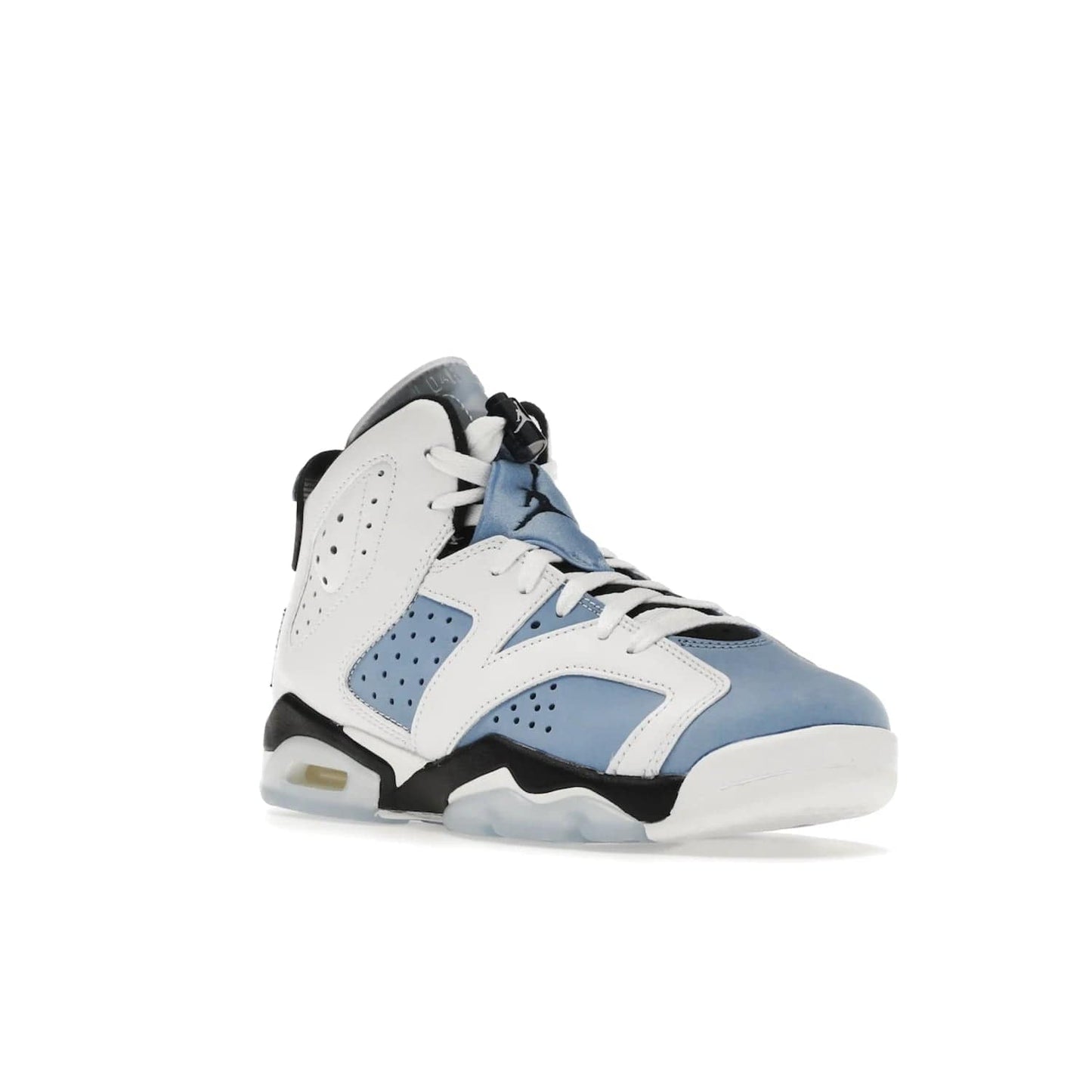 Jordan 6 Retro UNC White (GS) - Image 6 - Only at www.BallersClubKickz.com - Air Jordan 6 Retro UNC White GS: Michael Jordan alma mater, UNC Tar Heels, featuring colorway, nubuck, leather, Jumpman branding and a visible Air unit. Translucent blue/white outsole, perfect for completing sneaker rotation.