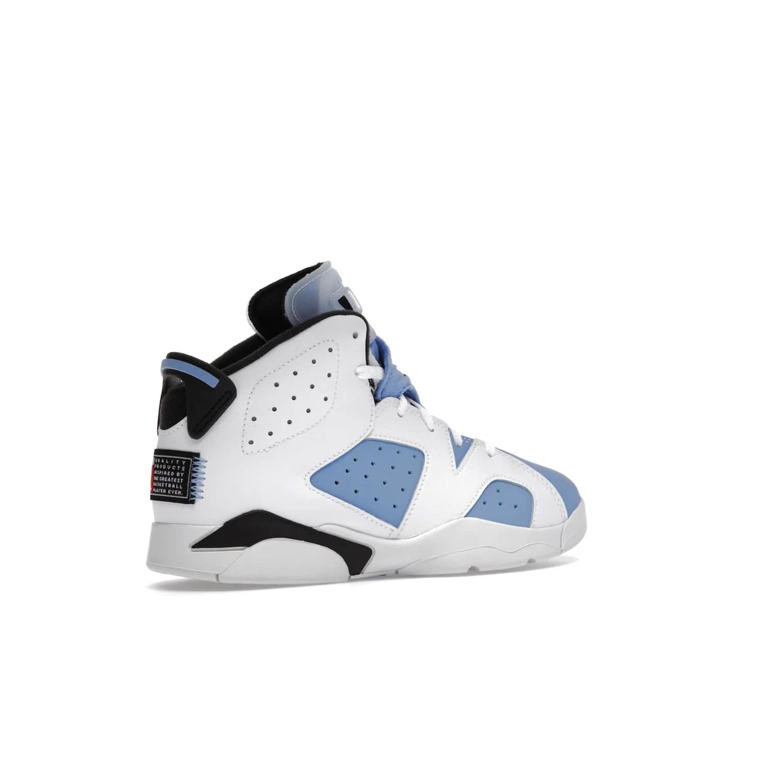 Jordan 6 Retro UNC White (PS) - Image 34 - Only at www.BallersClubKickz.com - The Air Jordan 6 Retro UNC White PS celebrates Michael Jordan's alma mater, the University of North Carolina. It features a classic color-blocking of the iconic Jordan 6 Carmine and a stitched Jordan Team patch. This must-have sneaker released on April 27th, 2022. Referencing the university colors, get this shoe for a stylish and timeless style with university pride.
