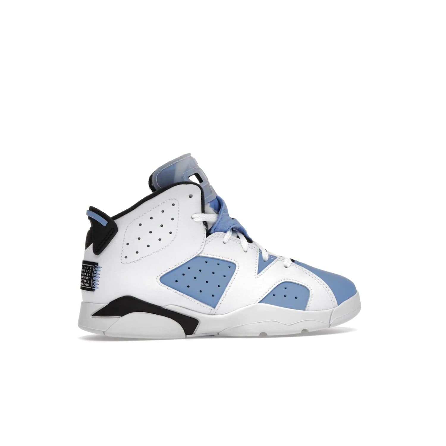 Jordan 6 Retro UNC White (PS) - Image 36 - Only at www.BallersClubKickz.com - The Air Jordan 6 Retro UNC White PS celebrates Michael Jordan's alma mater, the University of North Carolina. It features a classic color-blocking of the iconic Jordan 6 Carmine and a stitched Jordan Team patch. This must-have sneaker released on April 27th, 2022. Referencing the university colors, get this shoe for a stylish and timeless style with university pride.