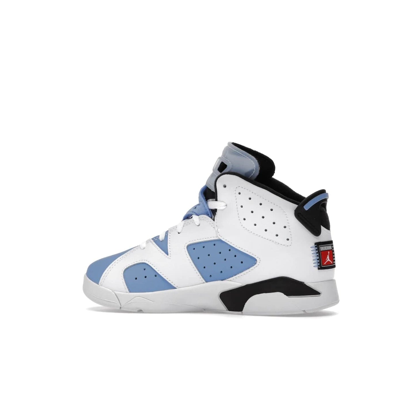 Jordan 6 Retro UNC White (PS) - Image 21 - Only at www.BallersClubKickz.com - The Air Jordan 6 Retro UNC White PS celebrates Michael Jordan's alma mater, the University of North Carolina. It features a classic color-blocking of the iconic Jordan 6 Carmine and a stitched Jordan Team patch. This must-have sneaker released on April 27th, 2022. Referencing the university colors, get this shoe for a stylish and timeless style with university pride.