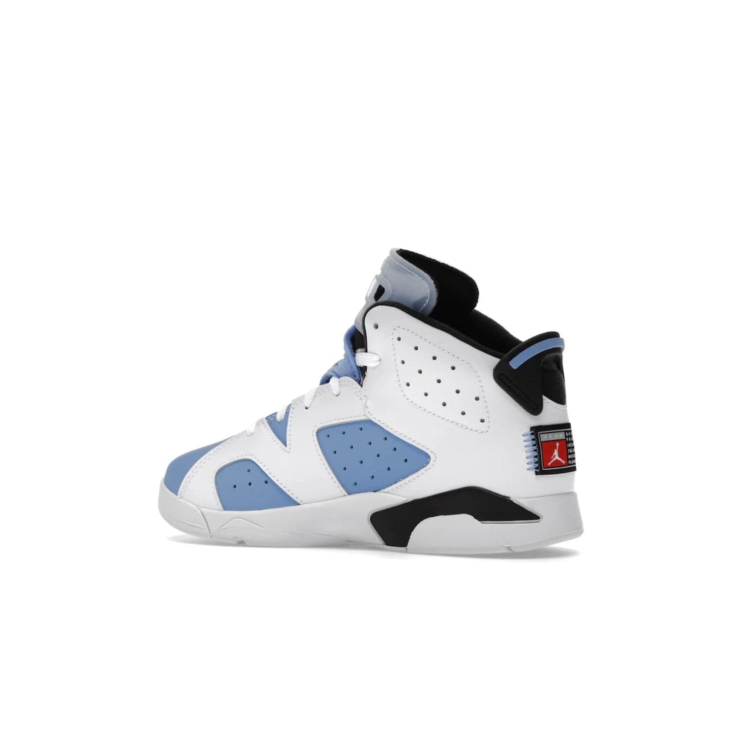 Jordan 6 Retro UNC White (PS) - Image 22 - Only at www.BallersClubKickz.com - The Air Jordan 6 Retro UNC White PS celebrates Michael Jordan's alma mater, the University of North Carolina. It features a classic color-blocking of the iconic Jordan 6 Carmine and a stitched Jordan Team patch. This must-have sneaker released on April 27th, 2022. Referencing the university colors, get this shoe for a stylish and timeless style with university pride.