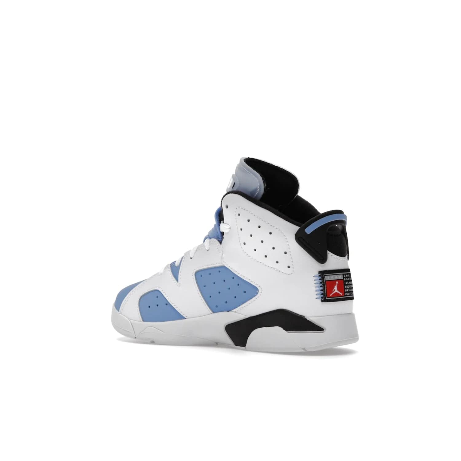 Jordan 6 Retro UNC White (PS) - Image 23 - Only at www.BallersClubKickz.com - The Air Jordan 6 Retro UNC White PS celebrates Michael Jordan's alma mater, the University of North Carolina. It features a classic color-blocking of the iconic Jordan 6 Carmine and a stitched Jordan Team patch. This must-have sneaker released on April 27th, 2022. Referencing the university colors, get this shoe for a stylish and timeless style with university pride.
