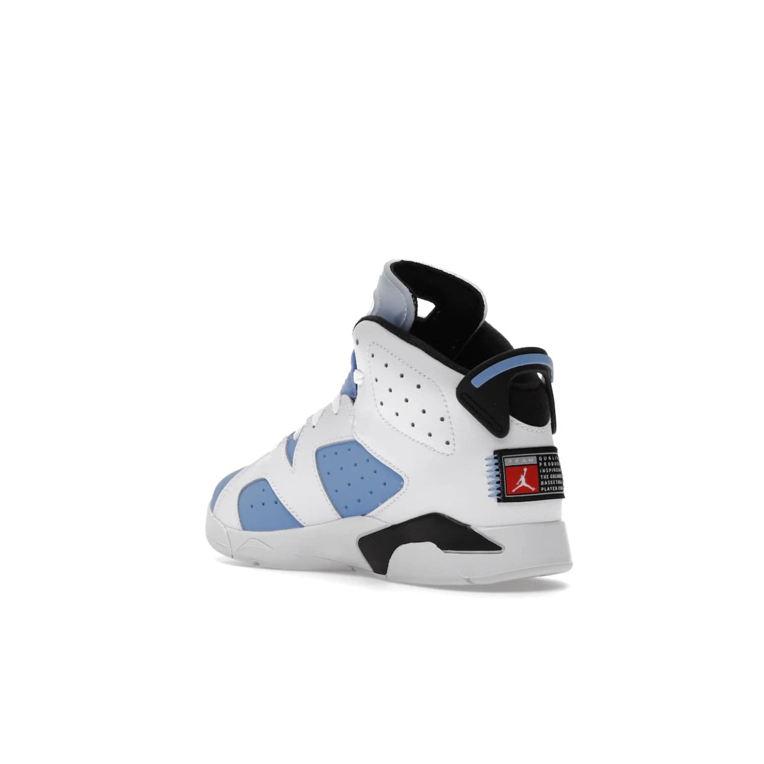 Jordan 6 Retro UNC White (PS) - Image 24 - Only at www.BallersClubKickz.com - The Air Jordan 6 Retro UNC White PS celebrates Michael Jordan's alma mater, the University of North Carolina. It features a classic color-blocking of the iconic Jordan 6 Carmine and a stitched Jordan Team patch. This must-have sneaker released on April 27th, 2022. Referencing the university colors, get this shoe for a stylish and timeless style with university pride.