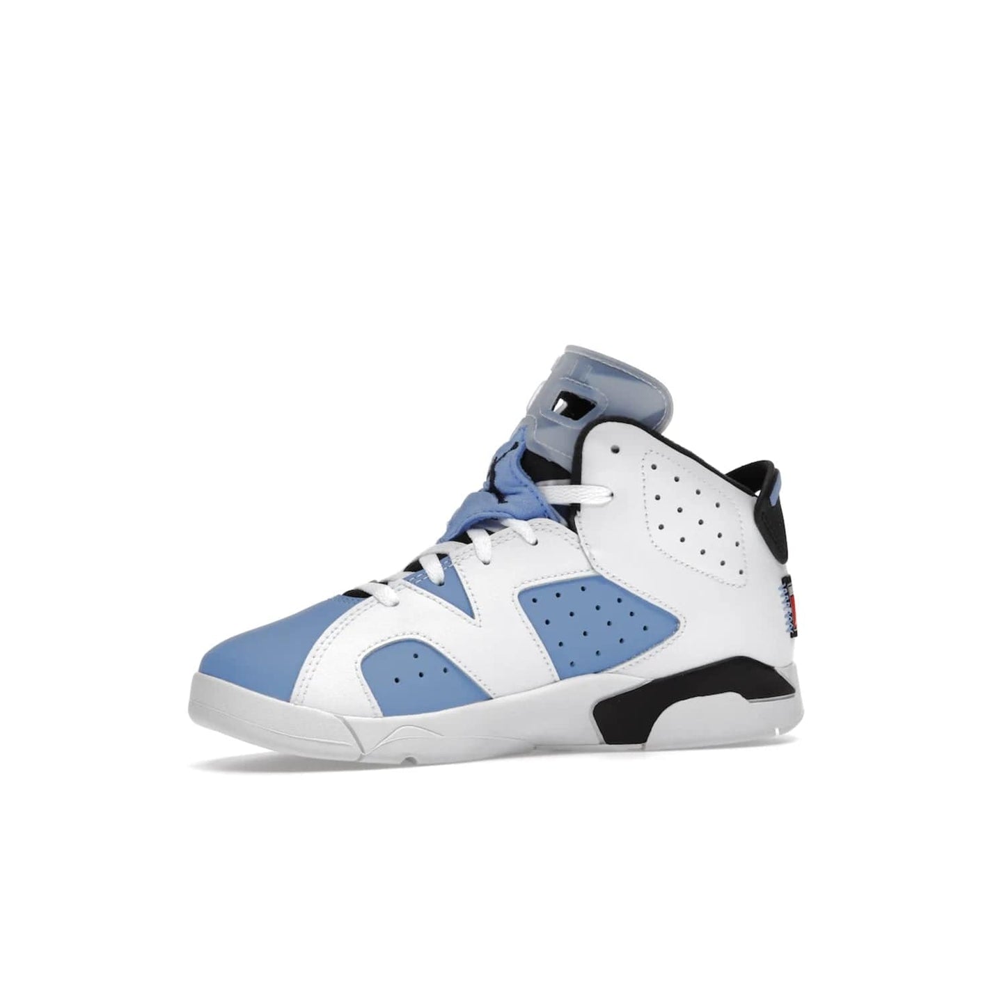Jordan 6 Retro UNC White (PS) - Image 17 - Only at www.BallersClubKickz.com - The Air Jordan 6 Retro UNC White PS celebrates Michael Jordan's alma mater, the University of North Carolina. It features a classic color-blocking of the iconic Jordan 6 Carmine and a stitched Jordan Team patch. This must-have sneaker released on April 27th, 2022. Referencing the university colors, get this shoe for a stylish and timeless style with university pride.
