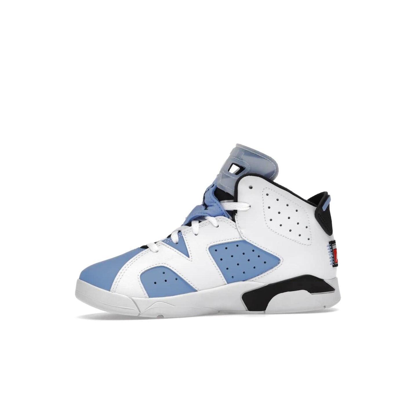 Jordan 6 Retro UNC White (PS) - Image 18 - Only at www.BallersClubKickz.com - The Air Jordan 6 Retro UNC White PS celebrates Michael Jordan's alma mater, the University of North Carolina. It features a classic color-blocking of the iconic Jordan 6 Carmine and a stitched Jordan Team patch. This must-have sneaker released on April 27th, 2022. Referencing the university colors, get this shoe for a stylish and timeless style with university pride.