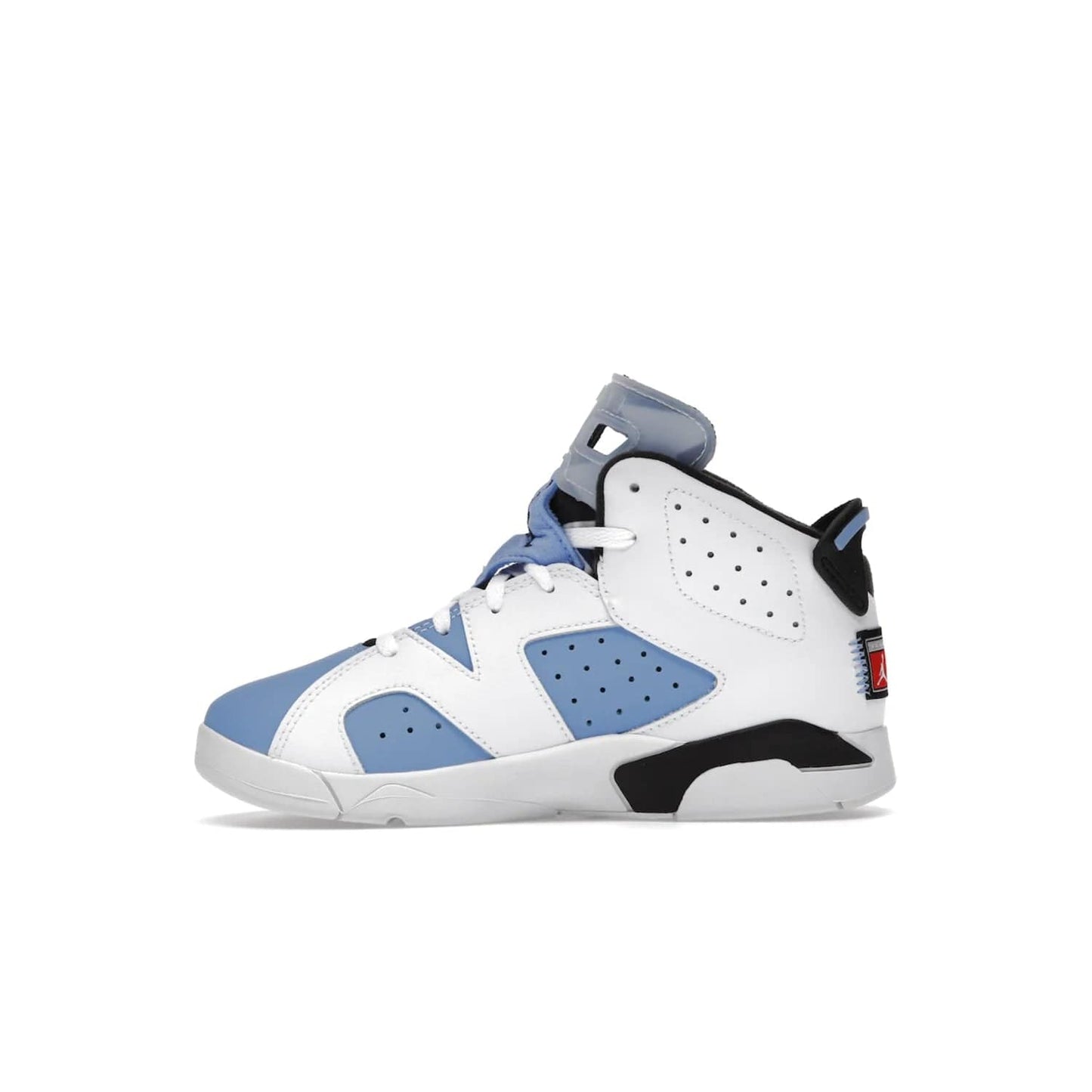 Jordan 6 Retro UNC White (PS) - Image 19 - Only at www.BallersClubKickz.com - The Air Jordan 6 Retro UNC White PS celebrates Michael Jordan's alma mater, the University of North Carolina. It features a classic color-blocking of the iconic Jordan 6 Carmine and a stitched Jordan Team patch. This must-have sneaker released on April 27th, 2022. Referencing the university colors, get this shoe for a stylish and timeless style with university pride.