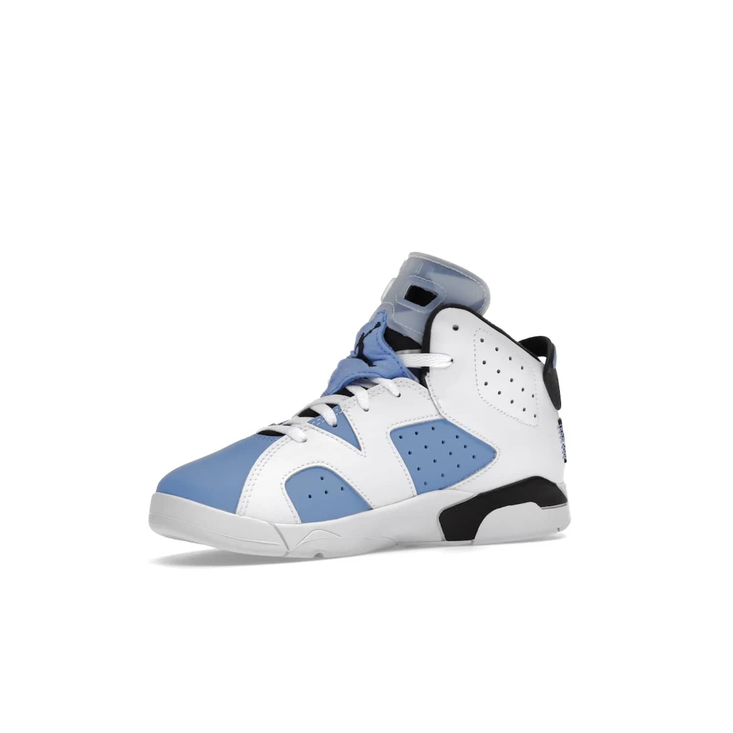 Jordan 6 Retro UNC White (PS) - Image 16 - Only at www.BallersClubKickz.com - The Air Jordan 6 Retro UNC White PS celebrates Michael Jordan's alma mater, the University of North Carolina. It features a classic color-blocking of the iconic Jordan 6 Carmine and a stitched Jordan Team patch. This must-have sneaker released on April 27th, 2022. Referencing the university colors, get this shoe for a stylish and timeless style with university pride.