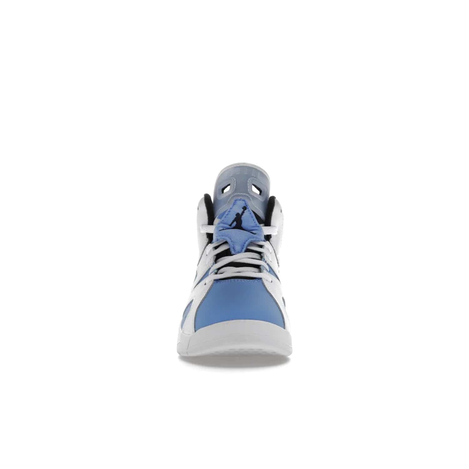 Jordan 6 Retro UNC White (PS) - Image 10 - Only at www.BallersClubKickz.com - The Air Jordan 6 Retro UNC White PS celebrates Michael Jordan's alma mater, the University of North Carolina. It features a classic color-blocking of the iconic Jordan 6 Carmine and a stitched Jordan Team patch. This must-have sneaker released on April 27th, 2022. Referencing the university colors, get this shoe for a stylish and timeless style with university pride.