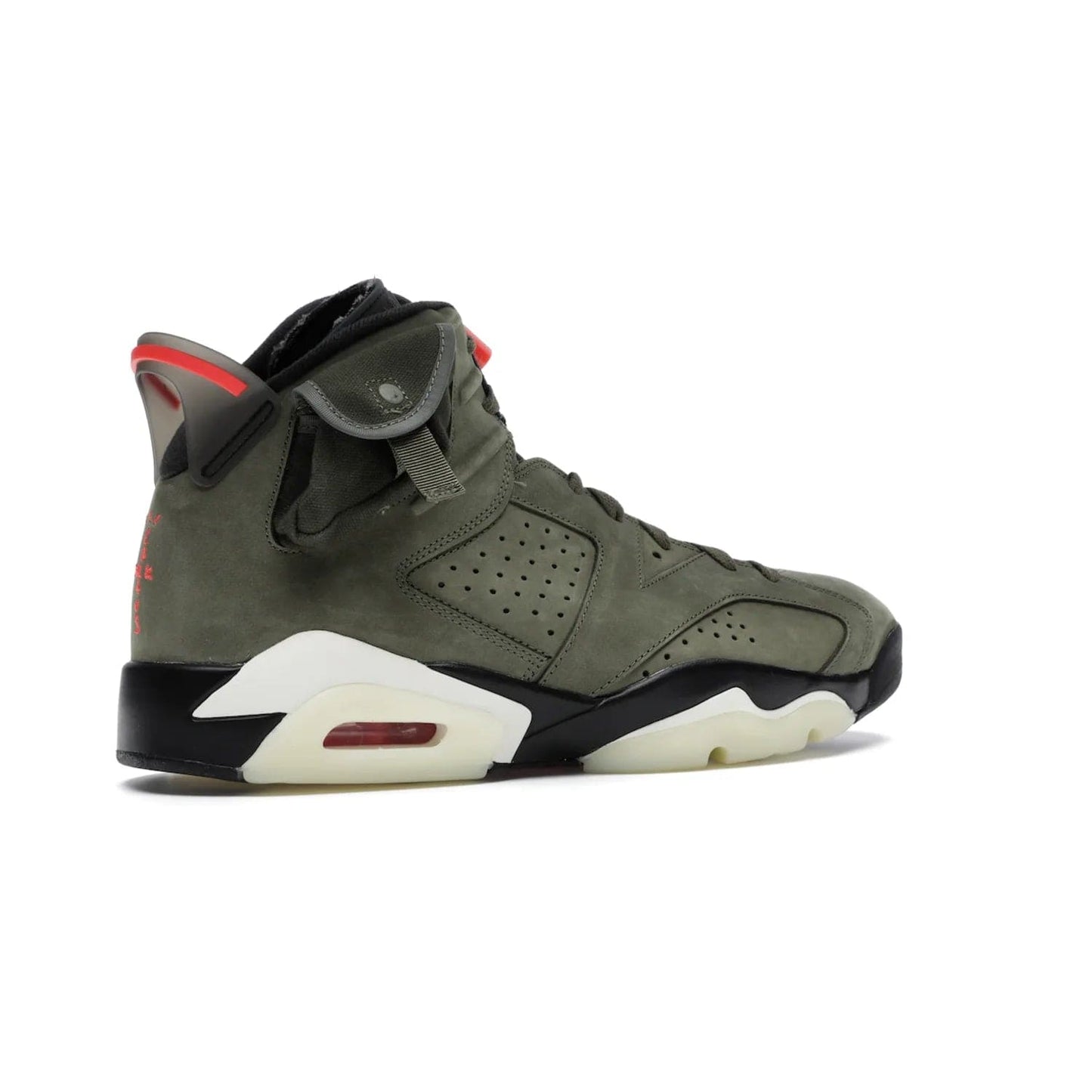 Jordan 6 Retro Travis Scott - Image 34 - Only at www.BallersClubKickz.com - Iconic AJ 6 silhouette from Travis Scott & Jordan Brand. Get the eye-catching Medium Olive/Black-Sail-University Red colourway today and upgrade your style.