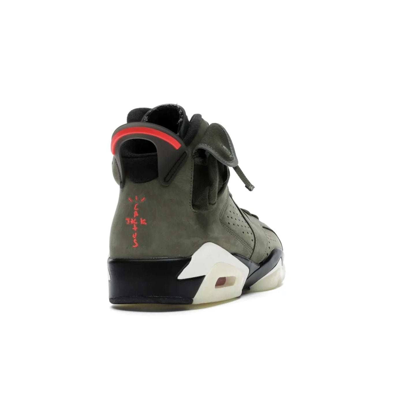 Jordan 6 Retro Travis Scott - Image 30 - Only at www.BallersClubKickz.com - Iconic AJ 6 silhouette from Travis Scott & Jordan Brand. Get the eye-catching Medium Olive/Black-Sail-University Red colourway today and upgrade your style.