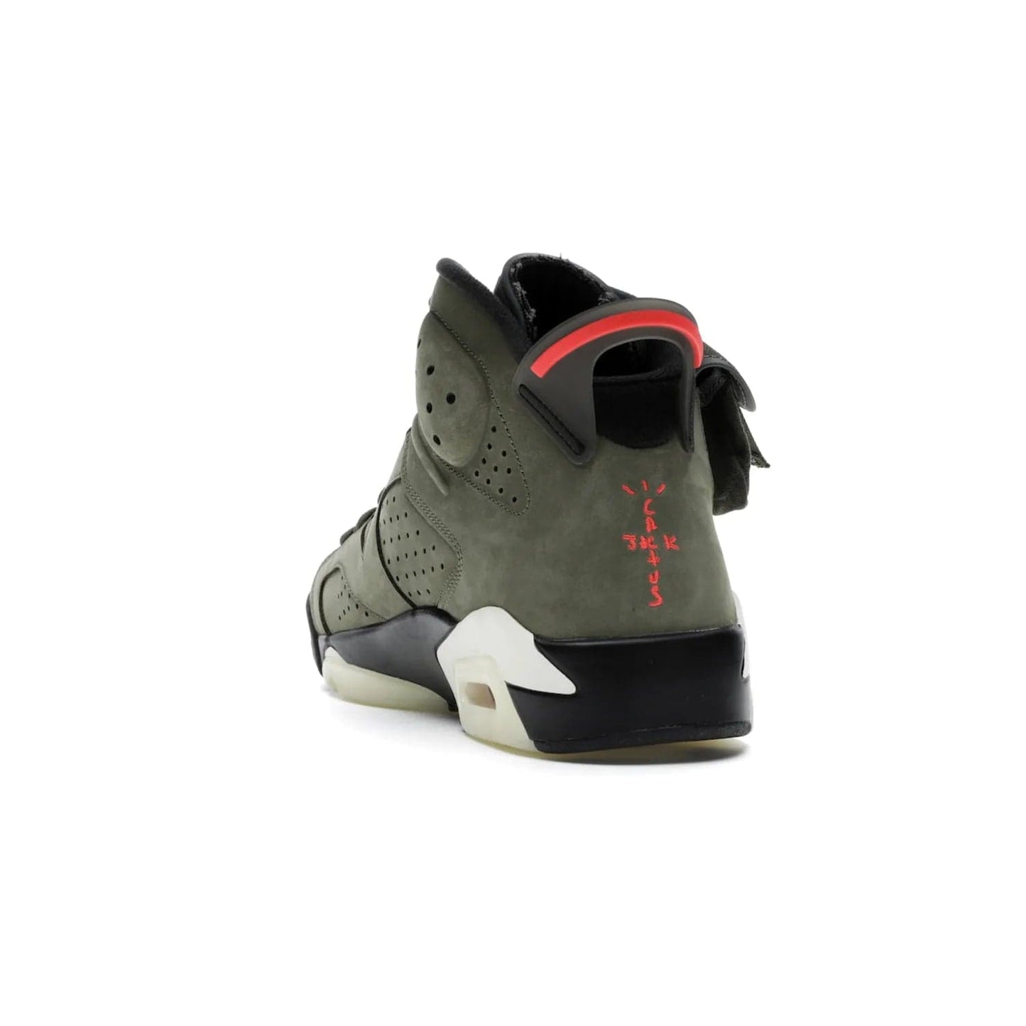Jordan 6 Retro Travis Scott - Image 26 - Only at www.BallersClubKickz.com - Iconic AJ 6 silhouette from Travis Scott & Jordan Brand. Get the eye-catching Medium Olive/Black-Sail-University Red colourway today and upgrade your style.
