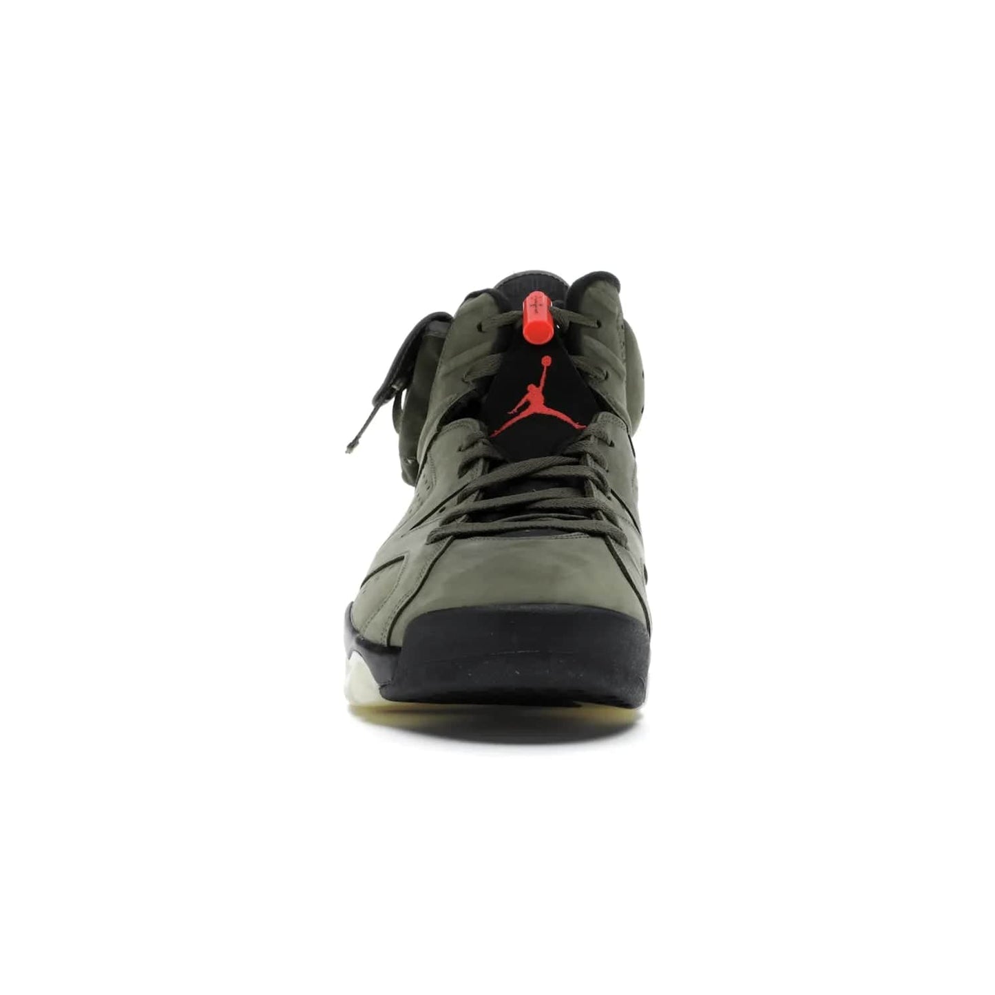 Jordan 6 Retro Travis Scott - Image 10 - Only at www.BallersClubKickz.com - Iconic AJ 6 silhouette from Travis Scott & Jordan Brand. Get the eye-catching Medium Olive/Black-Sail-University Red colourway today and upgrade your style.