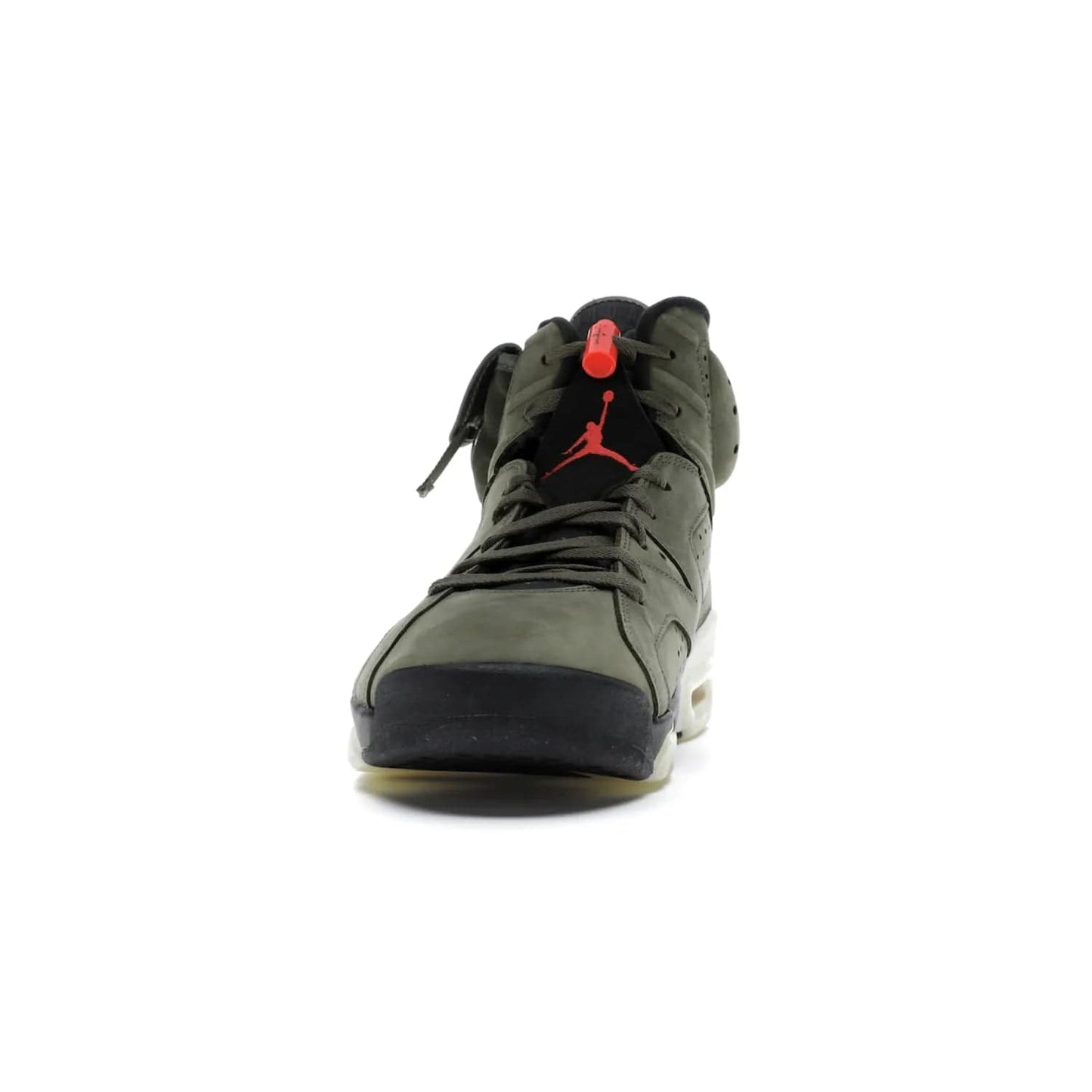 Jordan 6 Retro Travis Scott - Image 11 - Only at www.BallersClubKickz.com - Iconic AJ 6 silhouette from Travis Scott & Jordan Brand. Get the eye-catching Medium Olive/Black-Sail-University Red colourway today and upgrade your style.