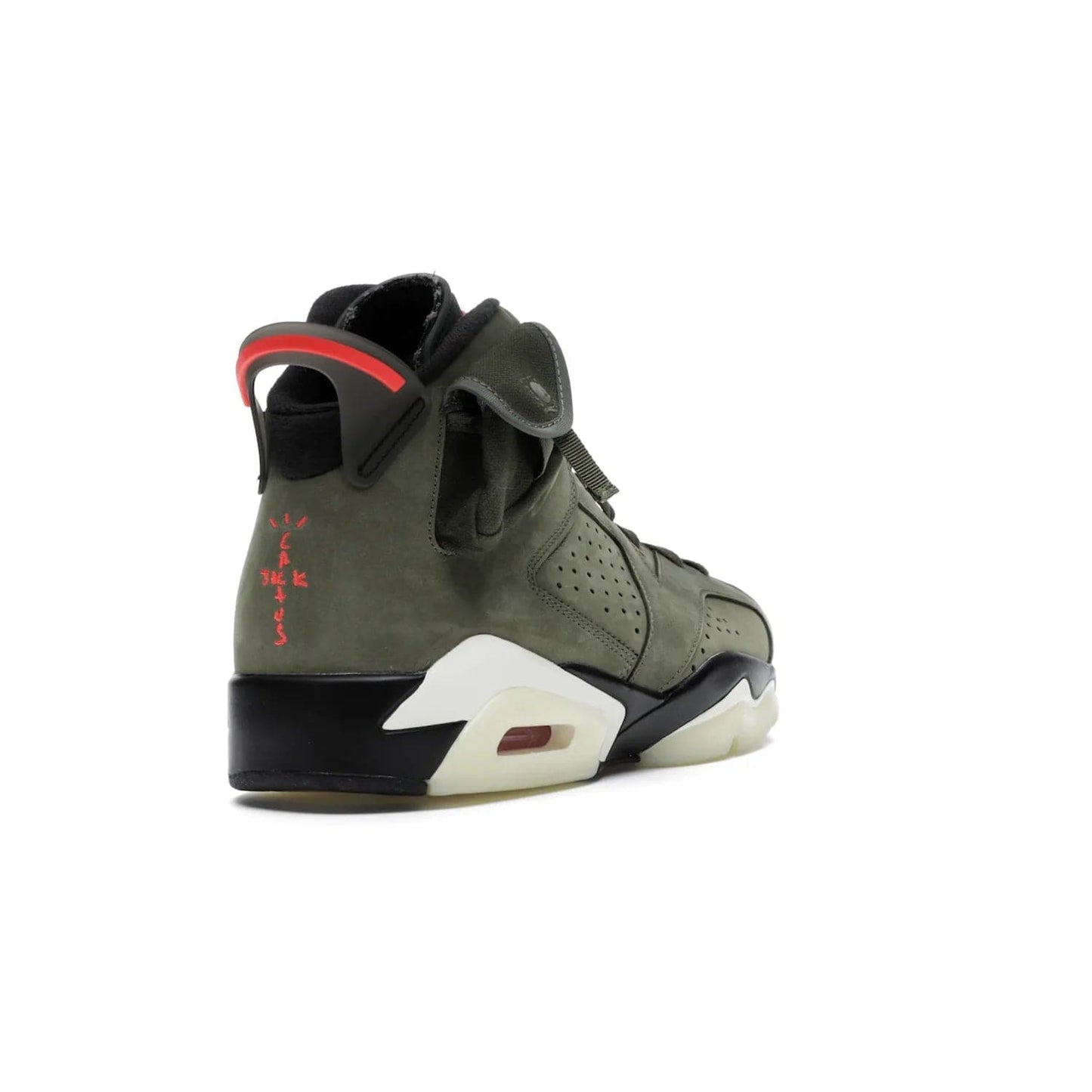 Jordan 6 Retro Travis Scott - Image 31 - Only at www.BallersClubKickz.com - Iconic AJ 6 silhouette from Travis Scott & Jordan Brand. Get the eye-catching Medium Olive/Black-Sail-University Red colourway today and upgrade your style.