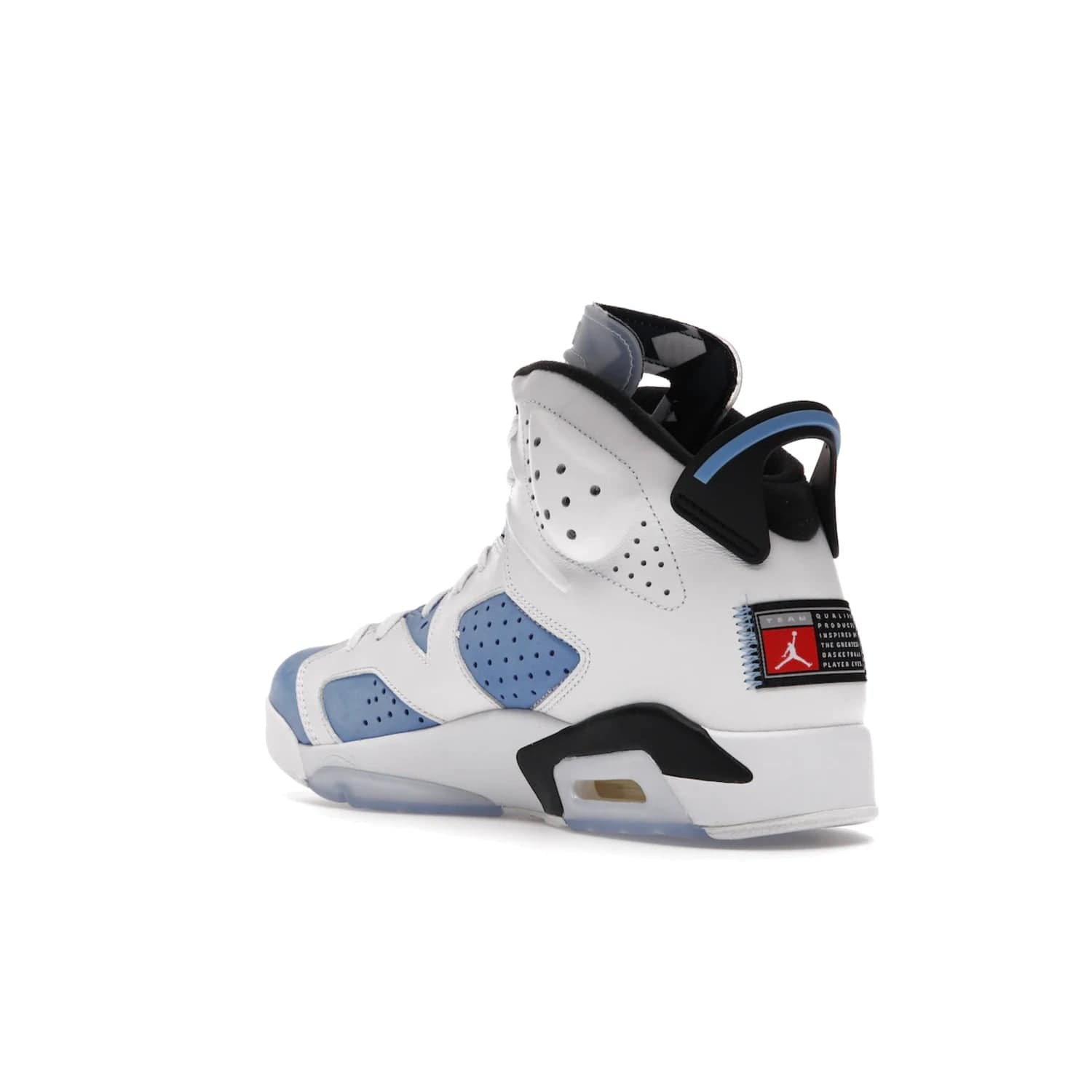 Jordan 6 Retro UNC White - Image 24 - Only at www.BallersClubKickz.com - Air Jordan 6 Retro UNC White with classic UNC colors brings nostalgia and style to a legendary silhouette. Celebrate MJ's alma mater with navy blue accents, icy semi-translucent sole and Jordan Team patch. Out March 2022 for the Sneaker Enthusiast.