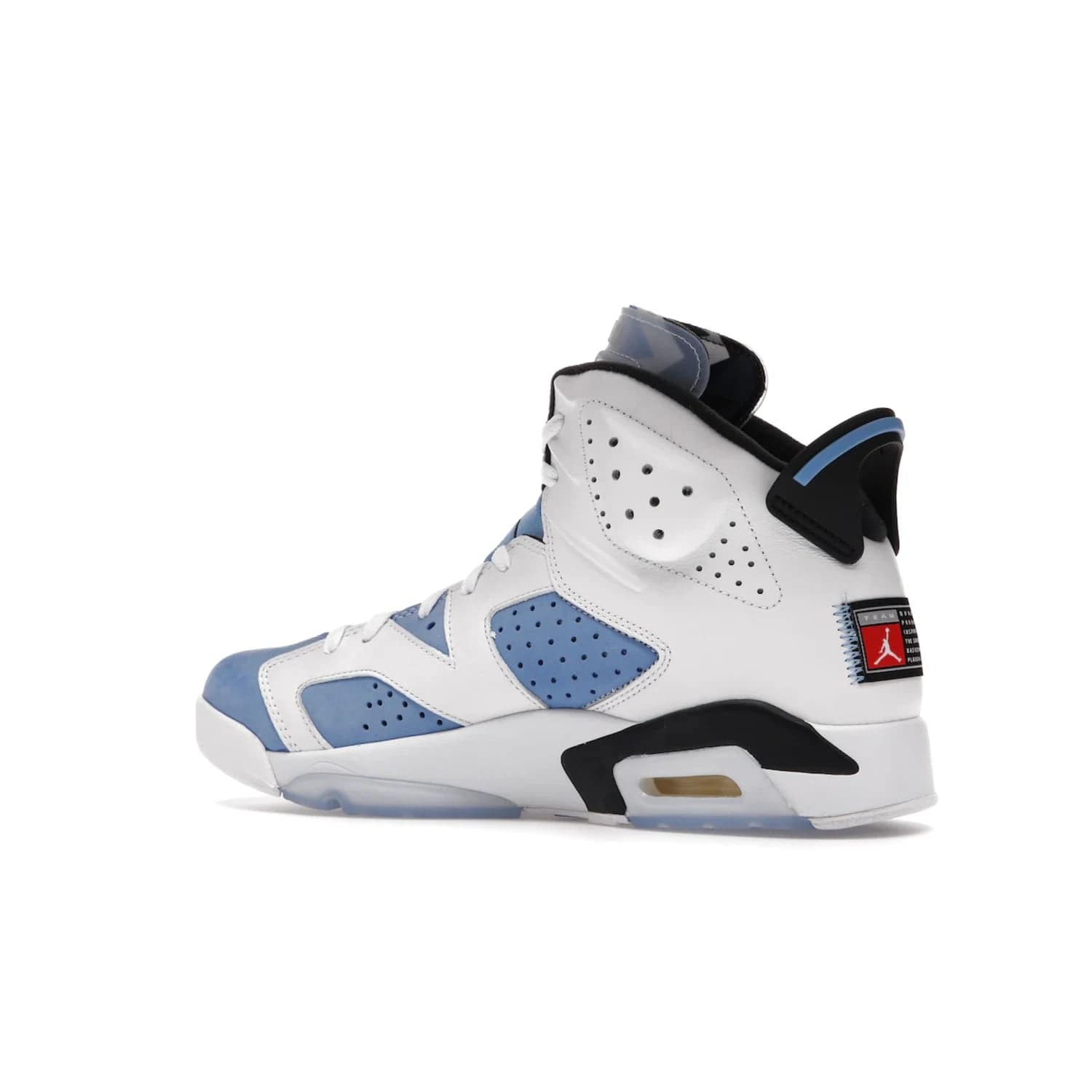Jordan 6 Retro UNC White - Image 22 - Only at www.BallersClubKickz.com - Air Jordan 6 Retro UNC White with classic UNC colors brings nostalgia and style to a legendary silhouette. Celebrate MJ's alma mater with navy blue accents, icy semi-translucent sole and Jordan Team patch. Out March 2022 for the Sneaker Enthusiast.