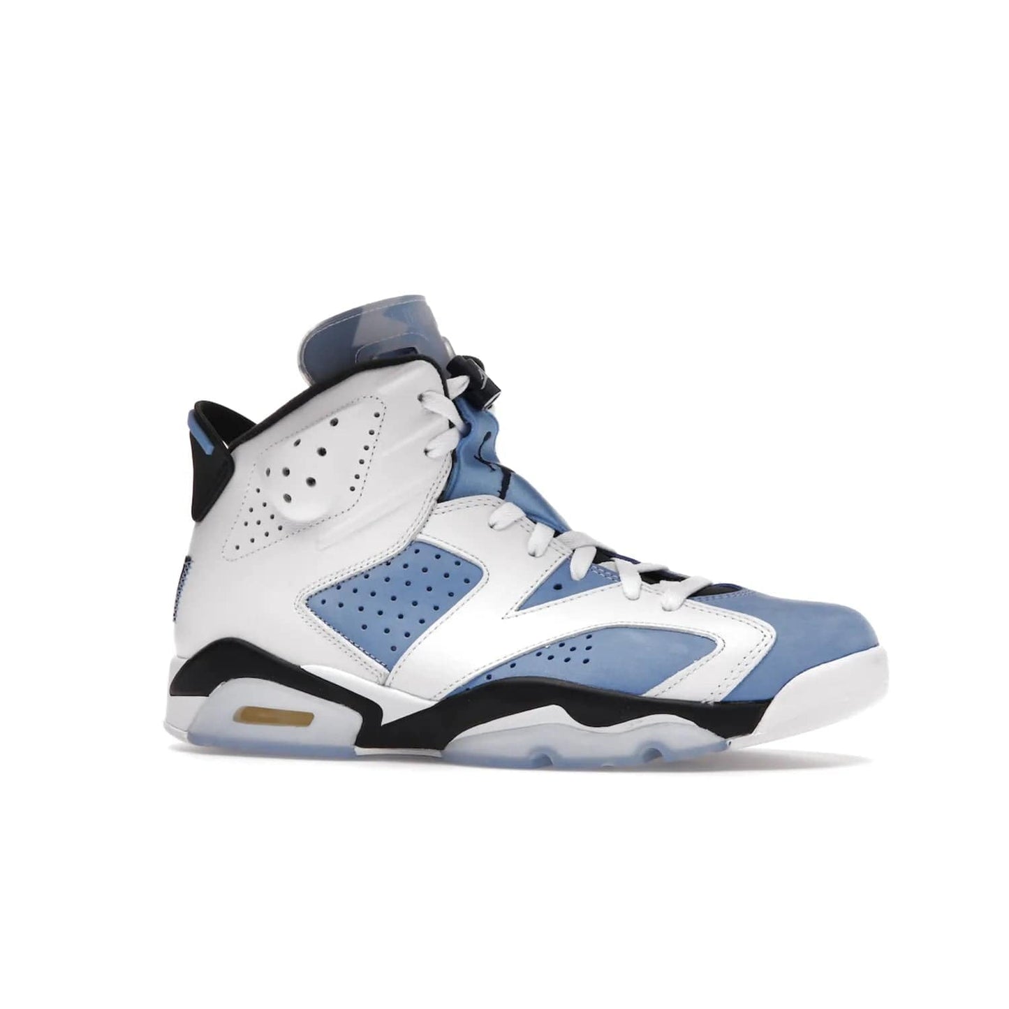 Jordan 6 Retro UNC White - Image 3 - Only at www.BallersClubKickz.com - Air Jordan 6 Retro UNC White with classic UNC colors brings nostalgia and style to a legendary silhouette. Celebrate MJ's alma mater with navy blue accents, icy semi-translucent sole and Jordan Team patch. Out March 2022 for the Sneaker Enthusiast.