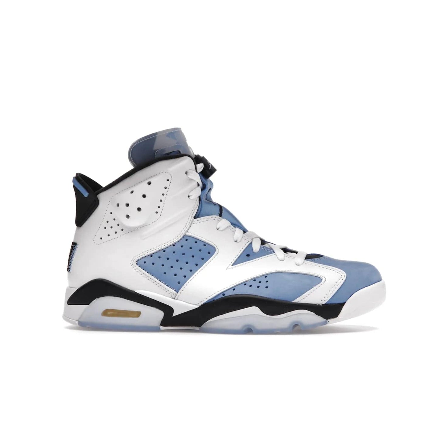 Jordan 6 Retro UNC White - Image 2 - Only at www.BallersClubKickz.com - Air Jordan 6 Retro UNC White with classic UNC colors brings nostalgia and style to a legendary silhouette. Celebrate MJ's alma mater with navy blue accents, icy semi-translucent sole and Jordan Team patch. Out March 2022 for the Sneaker Enthusiast.