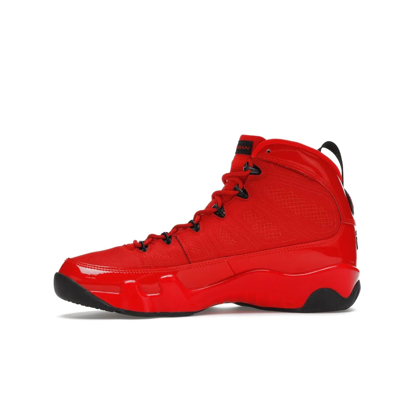 Jordan 9 Retro Chile Red - Image 18 - Only at www.BallersClubKickz.com - Score fashion points with the Air Jordan 9 Retro Chile Red. Durabuck, patent leather and quilted paneling join a muted black sole for a classic look. Get it today!