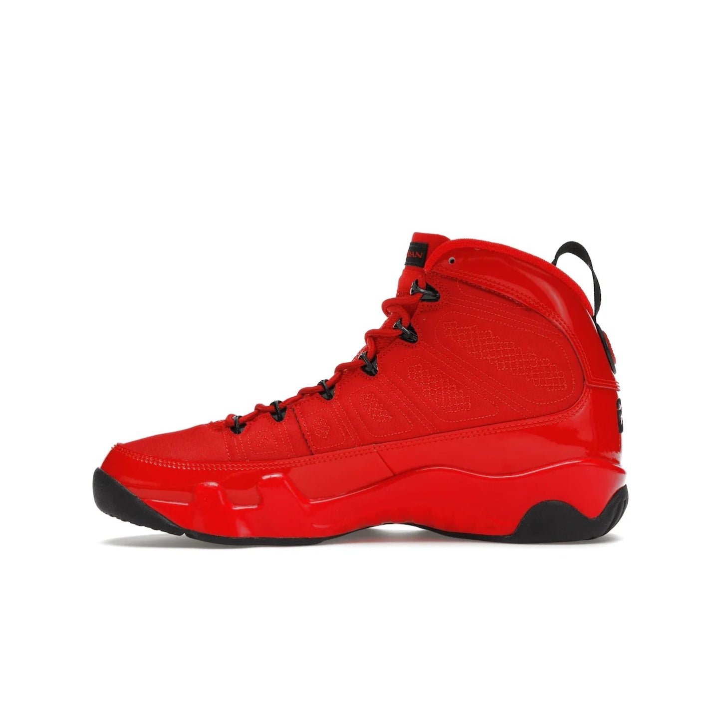 Jordan 9 Retro Chile Red - Image 19 - Only at www.BallersClubKickz.com - Score fashion points with the Air Jordan 9 Retro Chile Red. Durabuck, patent leather and quilted paneling join a muted black sole for a classic look. Get it today!