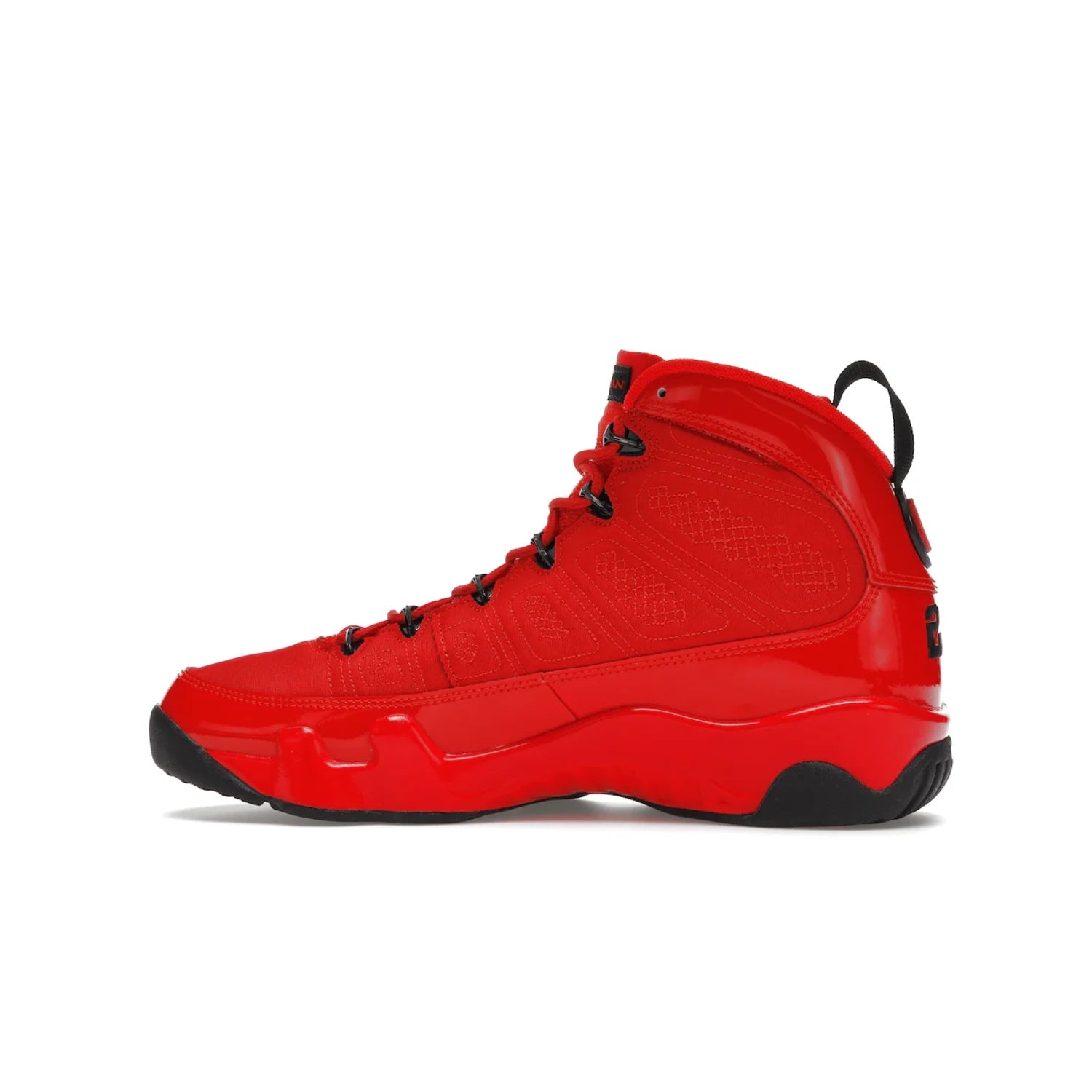 Jordan 9 Retro Chile Red - Image 20 - Only at www.BallersClubKickz.com - Score fashion points with the Air Jordan 9 Retro Chile Red. Durabuck, patent leather and quilted paneling join a muted black sole for a classic look. Get it today!