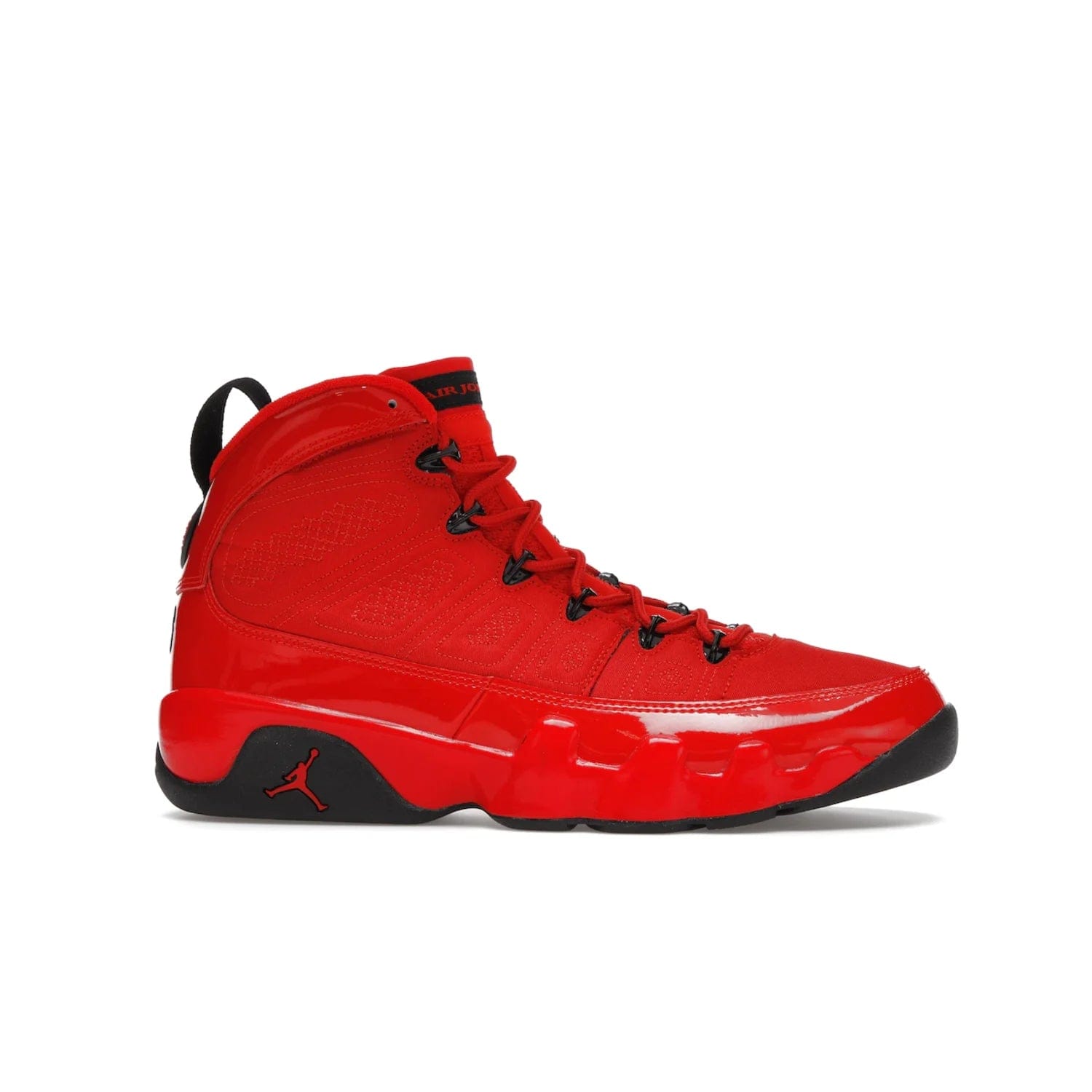 Jordan 9 Retro Chile Red - Image 2 - Only at www.BallersClubKickz.com - Score fashion points with the Air Jordan 9 Retro Chile Red. Durabuck, patent leather and quilted paneling join a muted black sole for a classic look. Get it today!