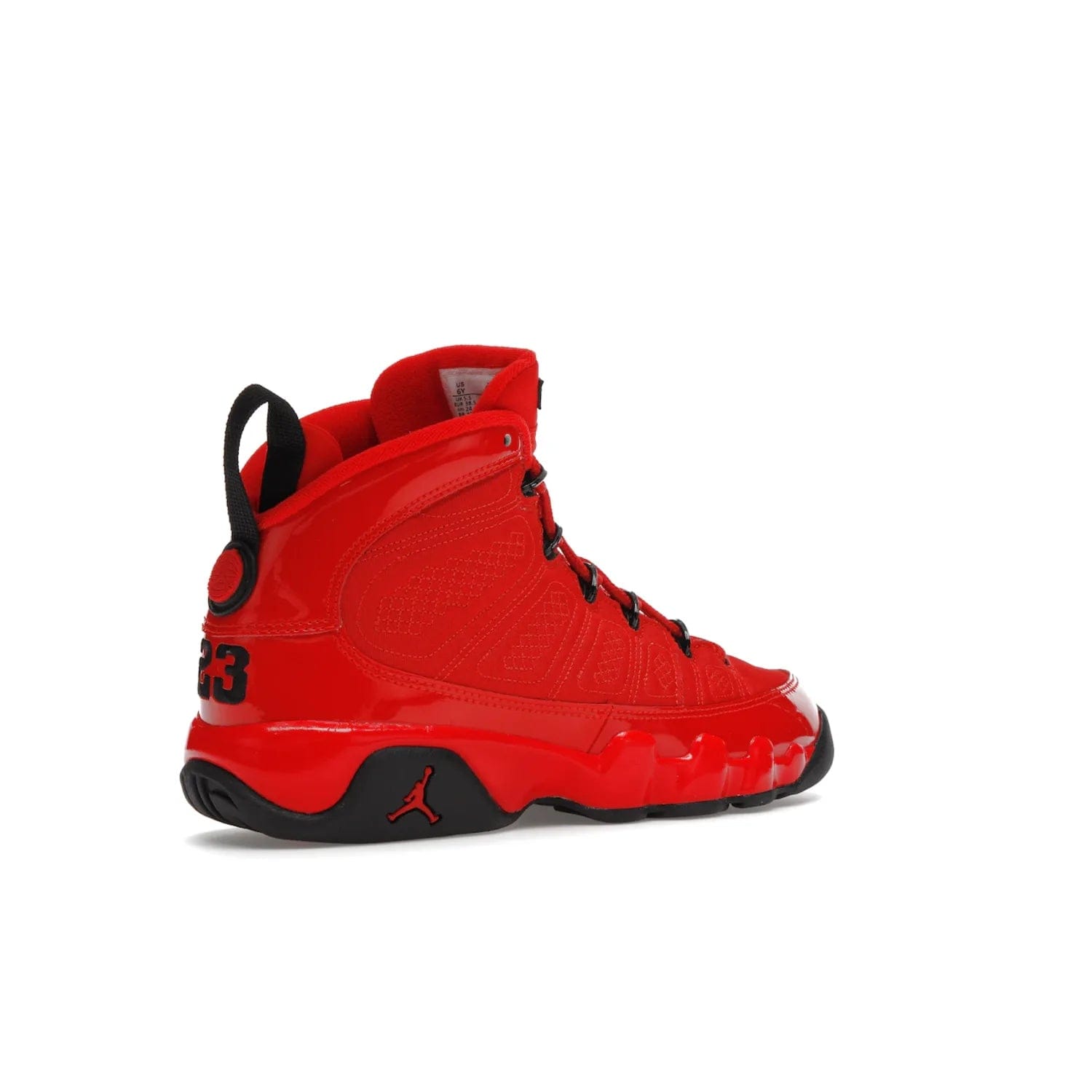Jordan 9 Retro Chile Red (GS) - Image 33 - Only at www.BallersClubKickz.com - Introducing the Air Jordan 9 Retro Chile Red (GS), a vintage 1993 silhouette with fiery colorway. Features quilted side paneling, glossy patent leather, pull tabs, black contrast accents, and foam midsole. Launching May 2022 for $140.
