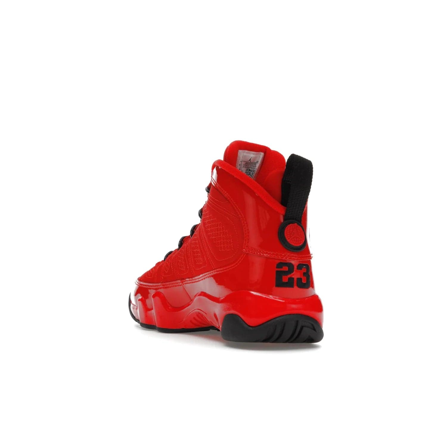 Jordan 9 Retro Chile Red (GS) - Image 25 - Only at www.BallersClubKickz.com - Introducing the Air Jordan 9 Retro Chile Red (GS), a vintage 1993 silhouette with fiery colorway. Features quilted side paneling, glossy patent leather, pull tabs, black contrast accents, and foam midsole. Launching May 2022 for $140.