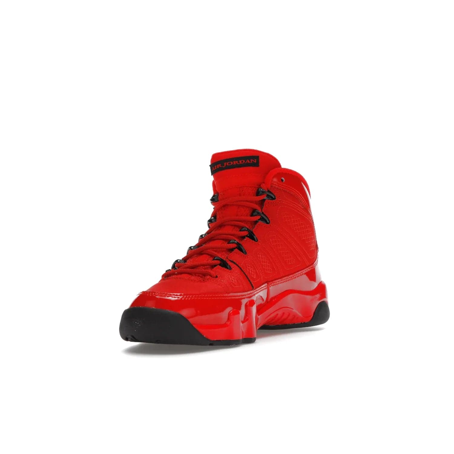 Jordan 9 Retro Chile Red (GS) - Image 13 - Only at www.BallersClubKickz.com - Introducing the Air Jordan 9 Retro Chile Red (GS), a vintage 1993 silhouette with fiery colorway. Features quilted side paneling, glossy patent leather, pull tabs, black contrast accents, and foam midsole. Launching May 2022 for $140.