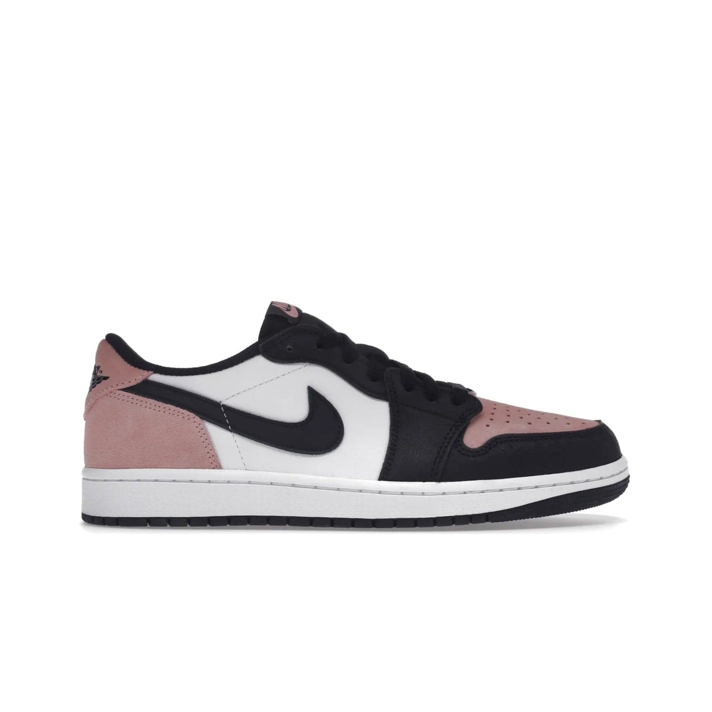 Jordan 1 Low OG Bleached Coral - Image 1 - Only at www.BallersClubKickz.com - Introducing the Air Jordan 1 Low OG Bleached Coral. Constructed with white leather, black cracked leather & Bleached Coral suede. Signature Jordan Wings logo, white Air sole. Get the pack in July 2022 and stand out.