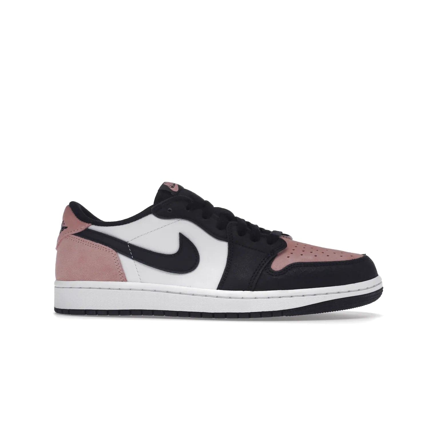 Jordan 1 Low OG Bleached Coral - Image 2 - Only at www.BallersClubKickz.com - Introducing the Air Jordan 1 Low OG Bleached Coral. Constructed with white leather, black cracked leather & Bleached Coral suede. Signature Jordan Wings logo, white Air sole. Get the pack in July 2022 and stand out.