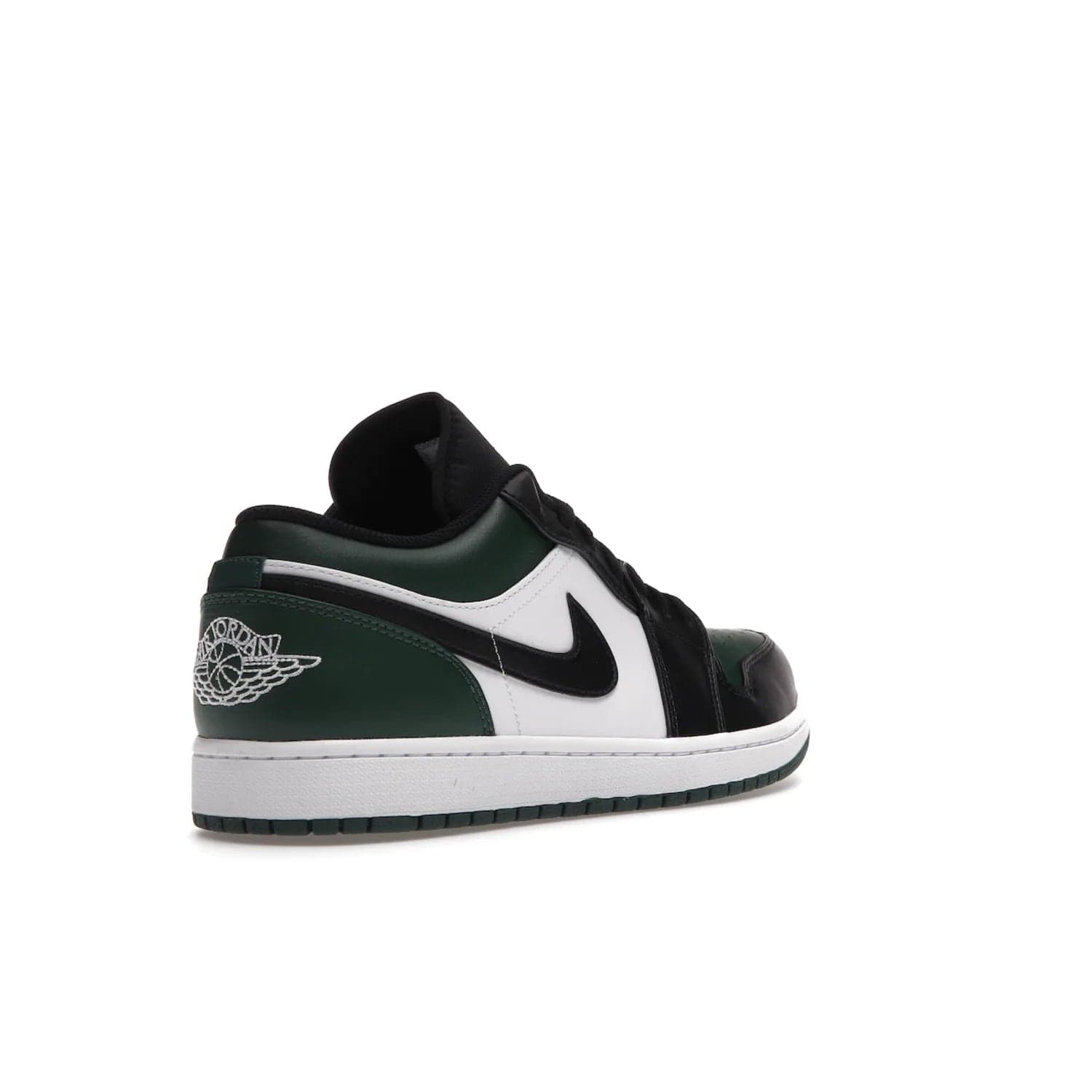 Jordan 1 Low Green Toe - Image 32 - Only at www.BallersClubKickz.com - The Jordan 1 Low Green Toe features white, black and Noble Green leather with black Swoosh. Get the classic Bred Toe-inspired color blocking with green perforated toe box. White and green Air sole completes the design. Released in October 2021 at only $100. Grab your pair now!