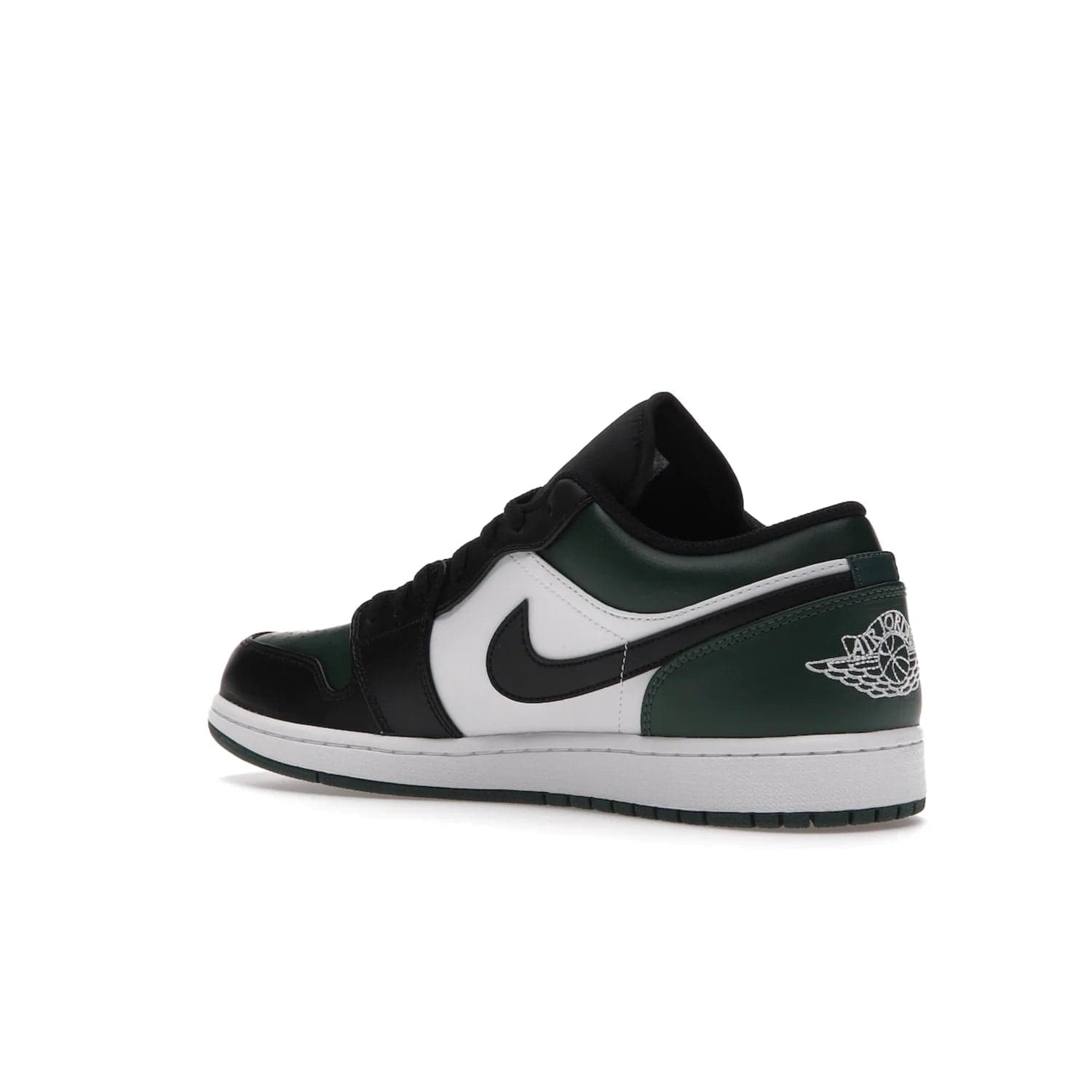 Jordan 1 Low Green Toe - Image 23 - Only at www.BallersClubKickz.com - The Jordan 1 Low Green Toe features white, black and Noble Green leather with black Swoosh. Get the classic Bred Toe-inspired color blocking with green perforated toe box. White and green Air sole completes the design. Released in October 2021 at only $100. Grab your pair now!