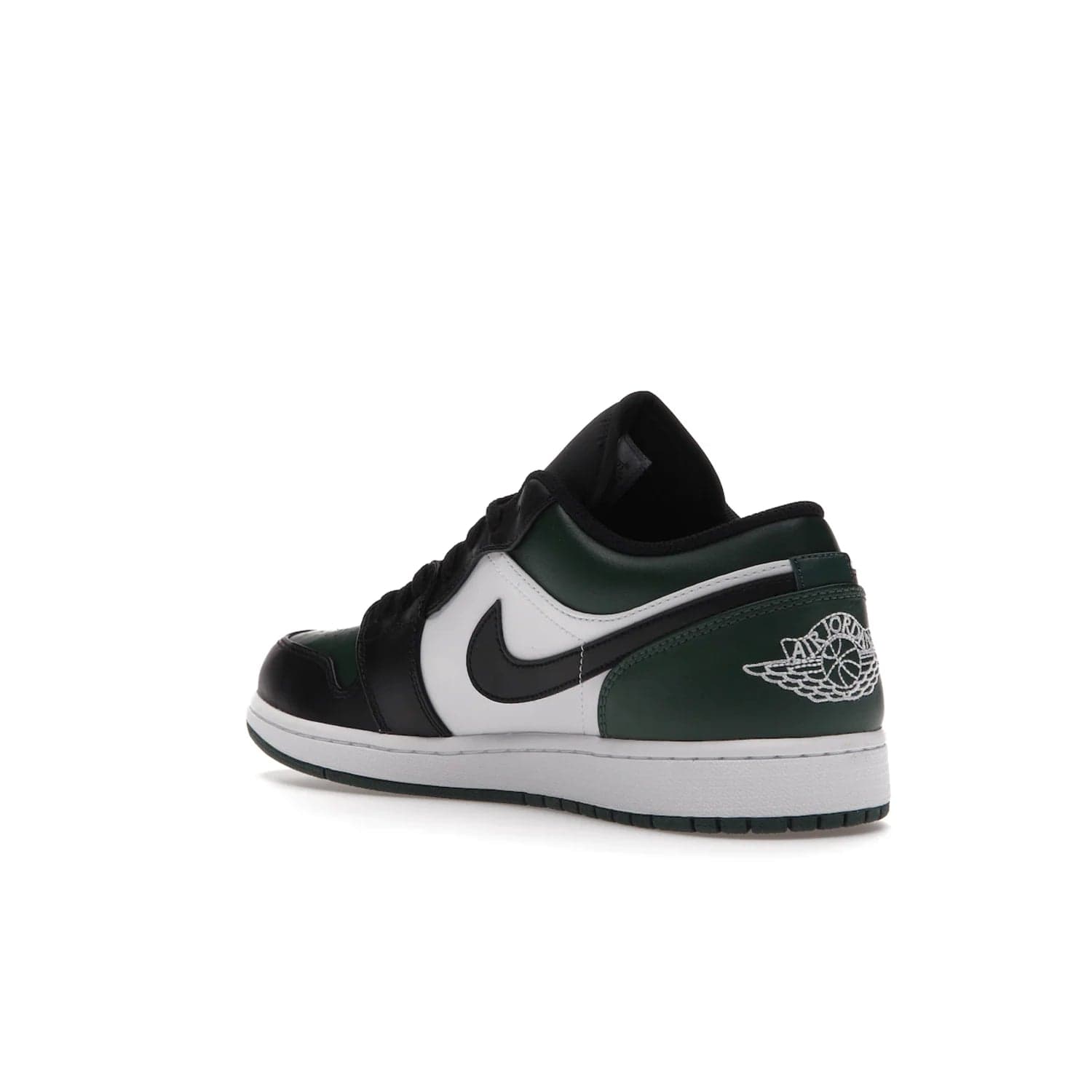 Jordan 1 Low Green Toe - Image 24 - Only at www.BallersClubKickz.com - The Jordan 1 Low Green Toe features white, black and Noble Green leather with black Swoosh. Get the classic Bred Toe-inspired color blocking with green perforated toe box. White and green Air sole completes the design. Released in October 2021 at only $100. Grab your pair now!
