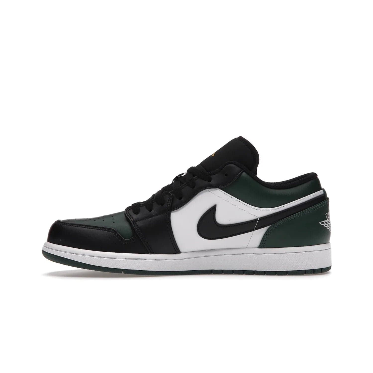 Jordan 1 Low Green Toe - Image 19 - Only at www.BallersClubKickz.com - The Jordan 1 Low Green Toe features white, black and Noble Green leather with black Swoosh. Get the classic Bred Toe-inspired color blocking with green perforated toe box. White and green Air sole completes the design. Released in October 2021 at only $100. Grab your pair now!