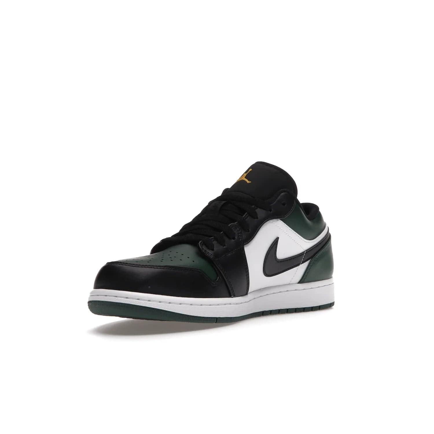 Jordan 1 Low Green Toe - Image 14 - Only at www.BallersClubKickz.com - The Jordan 1 Low Green Toe features white, black and Noble Green leather with black Swoosh. Get the classic Bred Toe-inspired color blocking with green perforated toe box. White and green Air sole completes the design. Released in October 2021 at only $100. Grab your pair now!