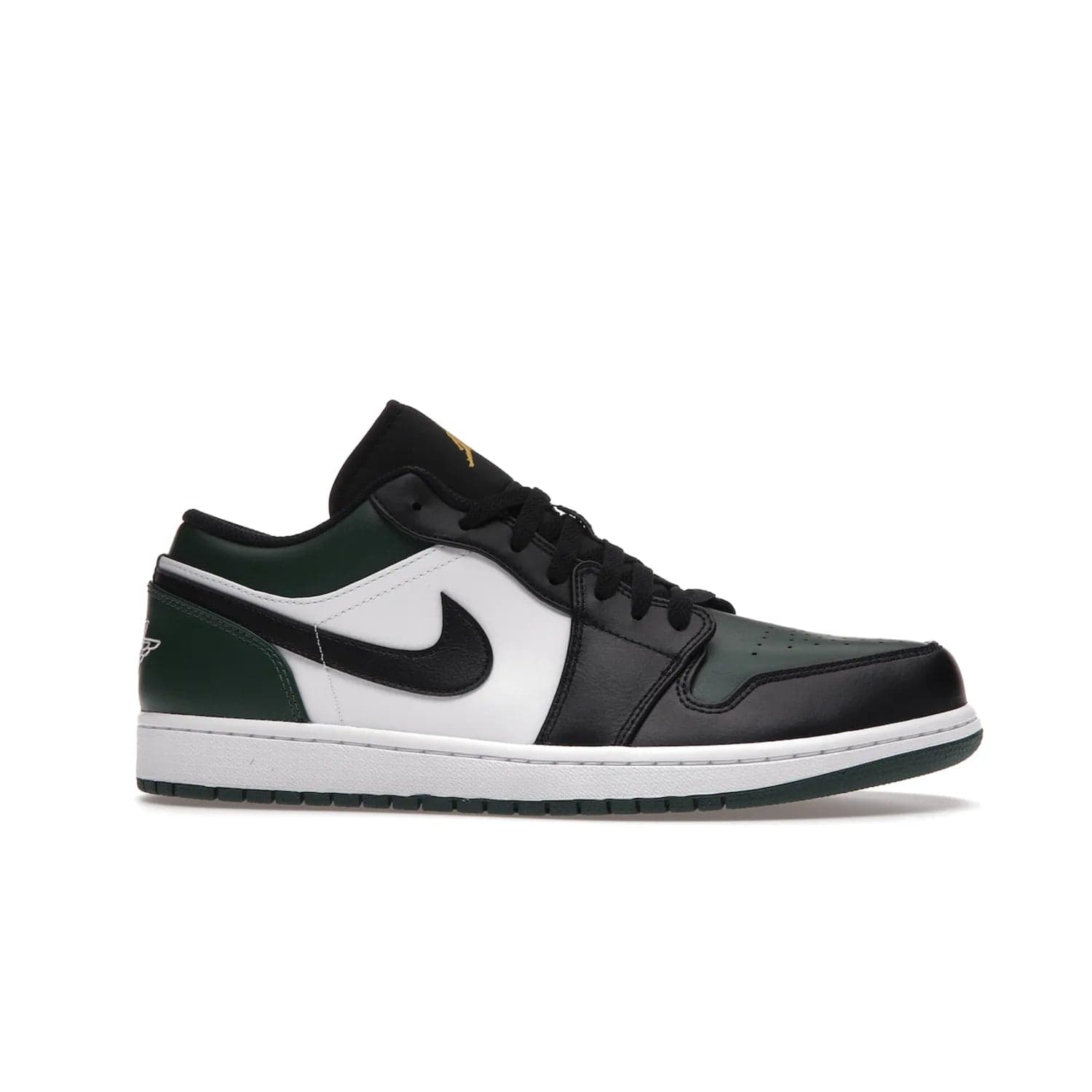 Jordan 1 Low Green Toe - Image 2 - Only at www.BallersClubKickz.com - The Jordan 1 Low Green Toe features white, black and Noble Green leather with black Swoosh. Get the classic Bred Toe-inspired color blocking with green perforated toe box. White and green Air sole completes the design. Released in October 2021 at only $100. Grab your pair now!